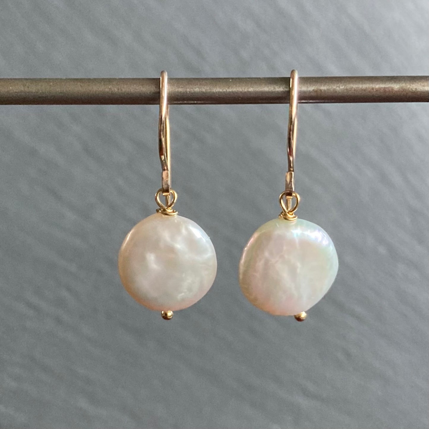 Freshwater Coin Pearl & Gold Earrings