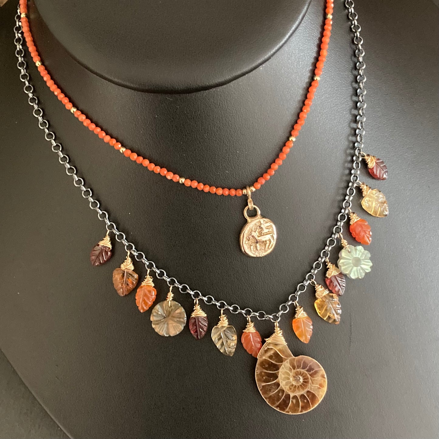 Ammonite, Multi Gemstone & Mixed Metal Woodland Goddess Charm Choker