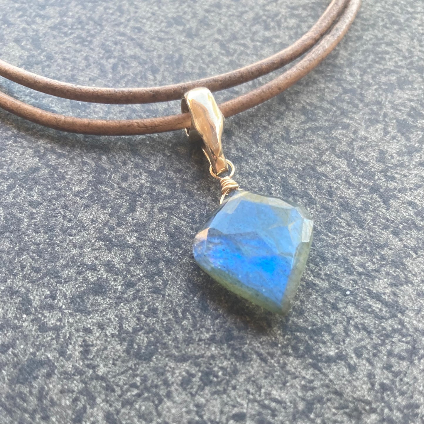 Labradorite & Bronze Leather Choker