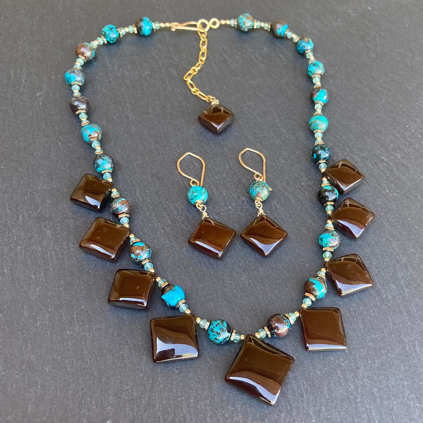 Chalcedony, Shattuckite & Gold Earrings