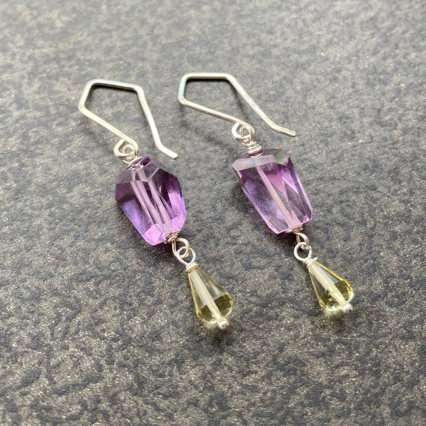 Amethyst, Lemon Quartz & Sterling Silver Earrings