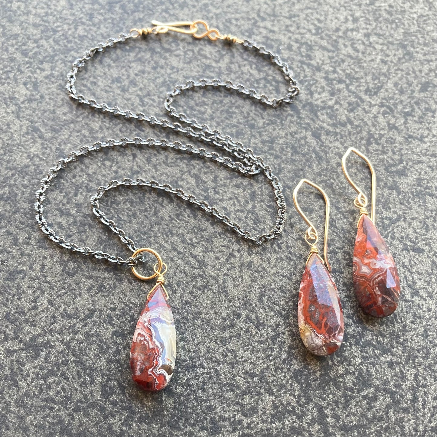 Crazy Lace Agate & Gold Earrings