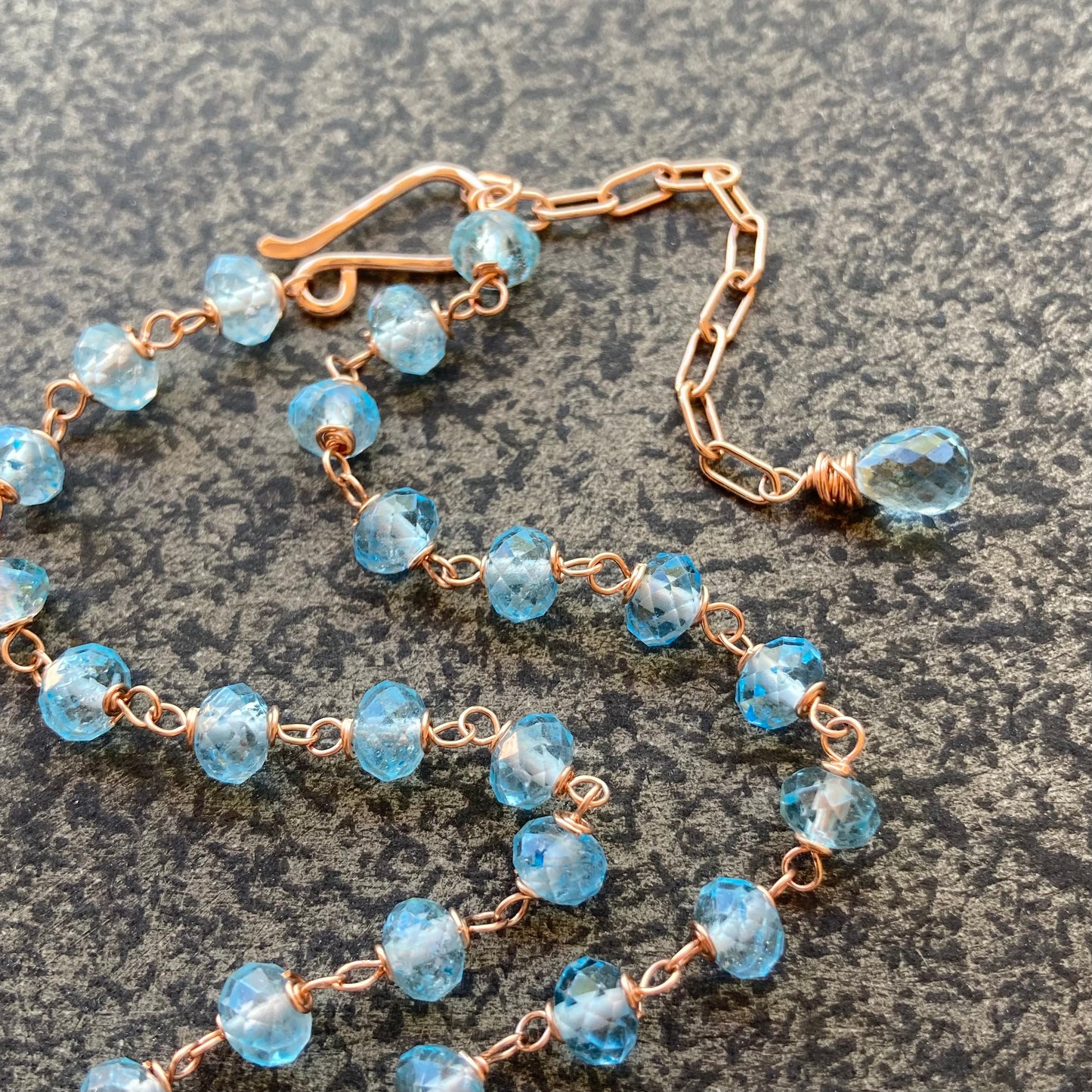Swiss Blue Topaz & Rose Gold Necklace