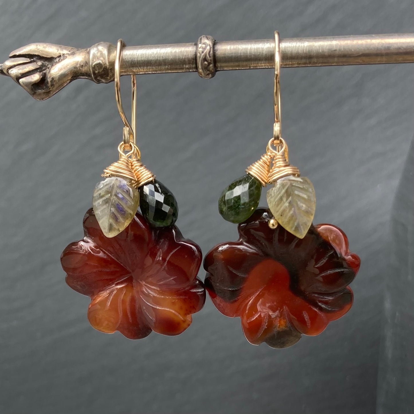 Carnelian & Gold Autumn Bloom Earrings
