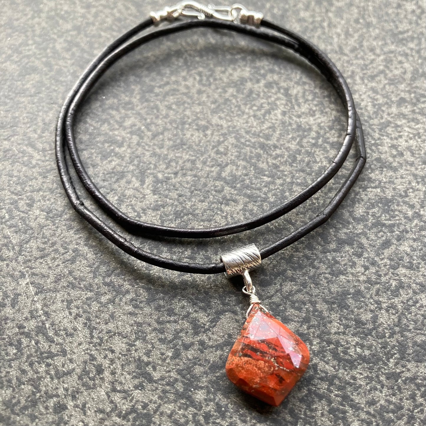 Red Jasper & Sterling Silver Leather Choker