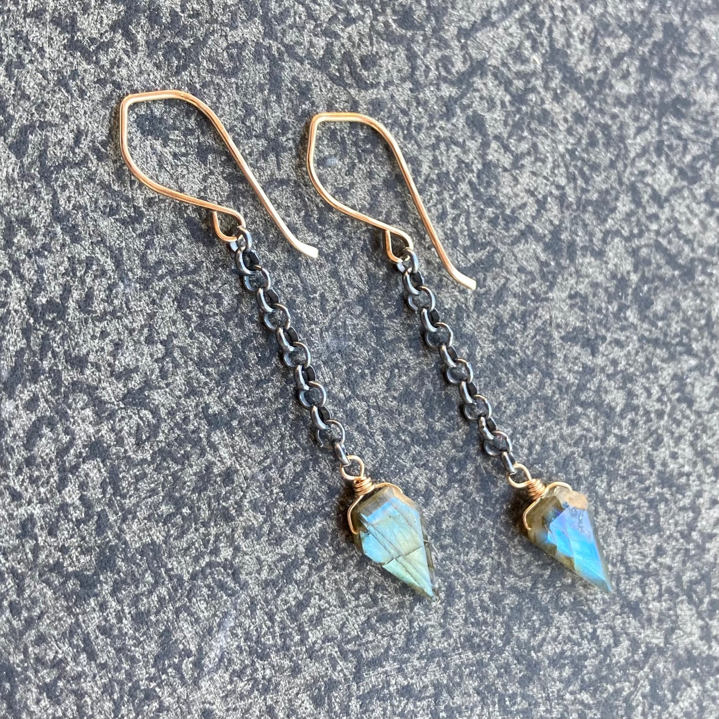 Labradorite & Mixed Metal Long Spike Earrings