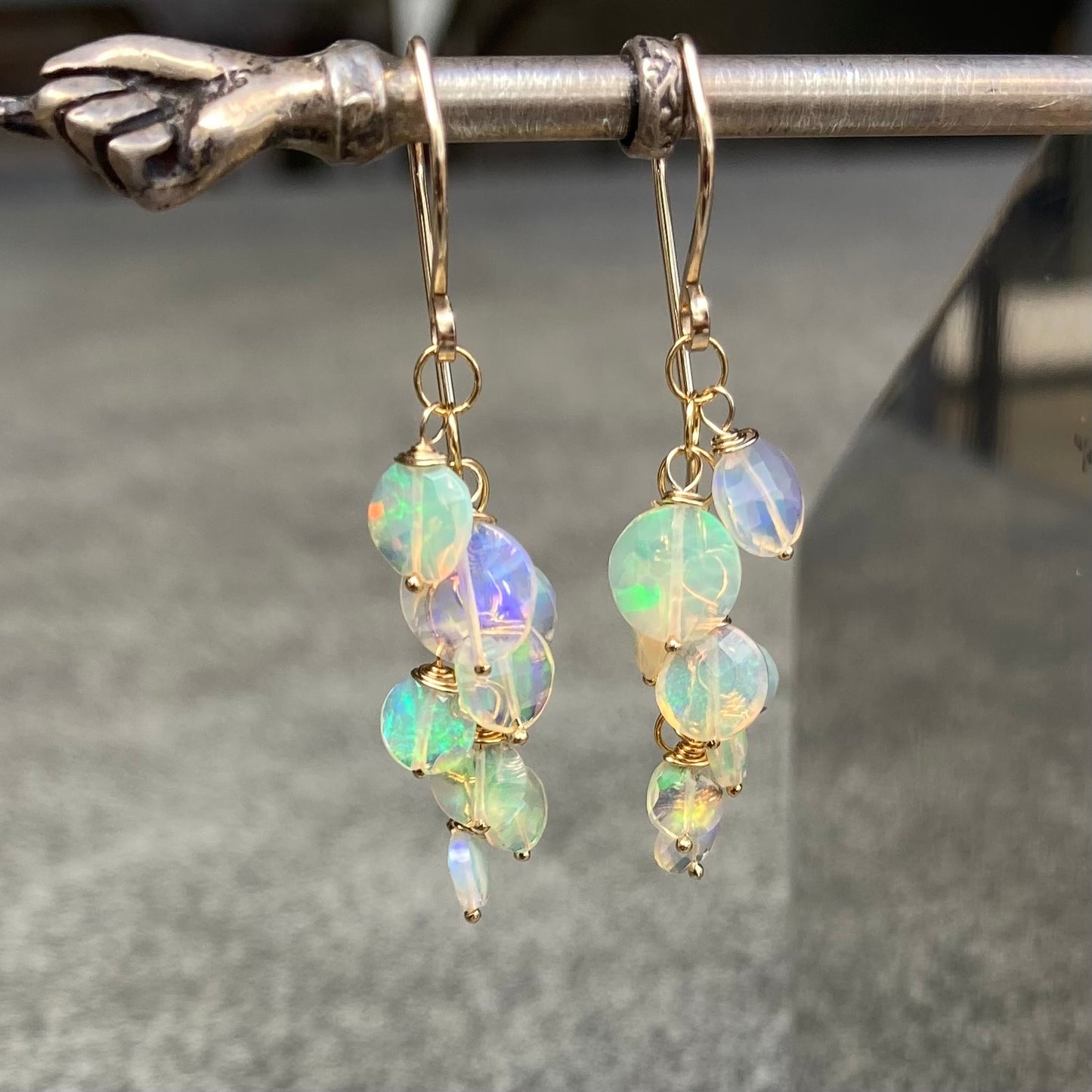 Ethiopian Opal & Gold Bubble Cascade Earrings