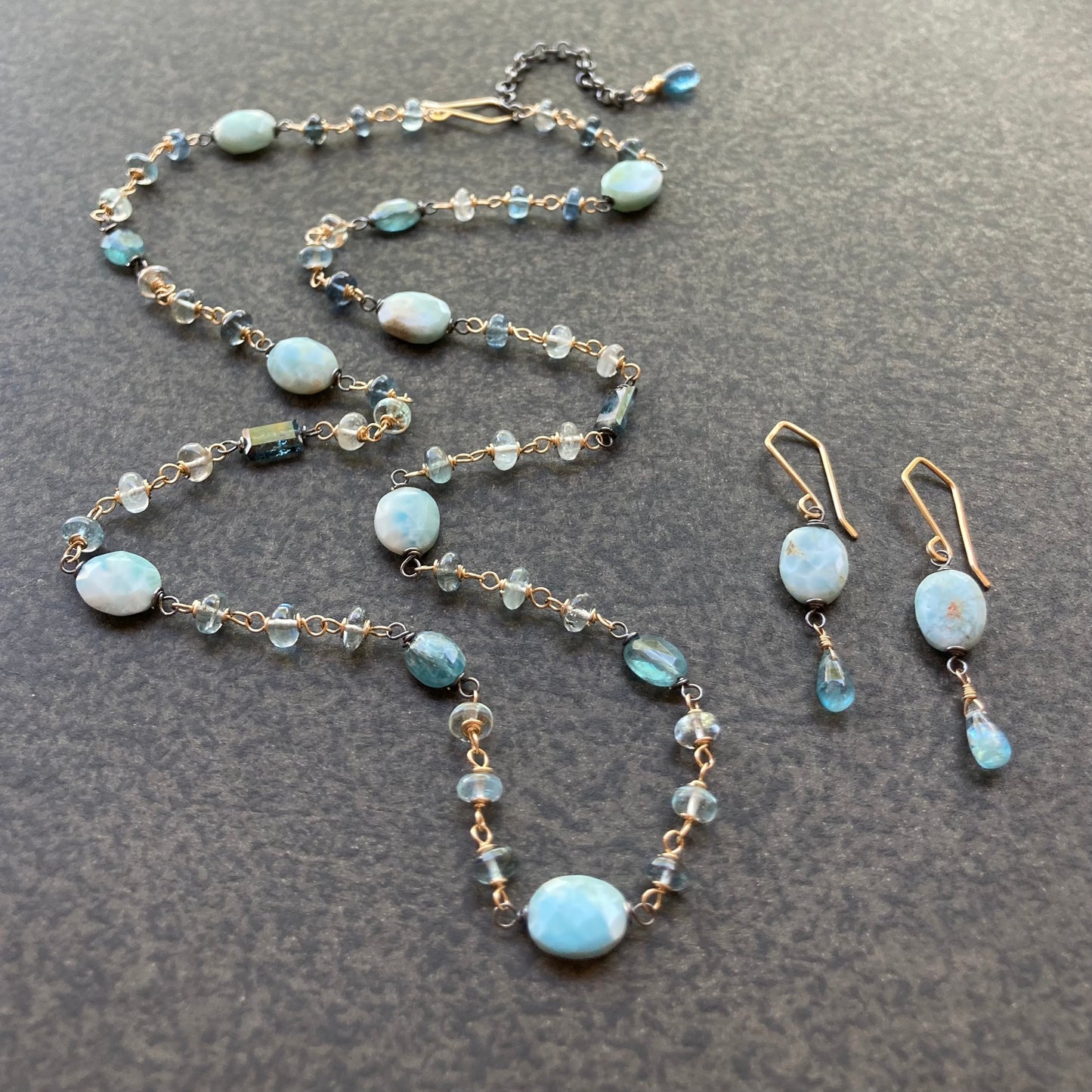 Larimar, Aquamarine, Kyanite & Mixed Metal Necklace