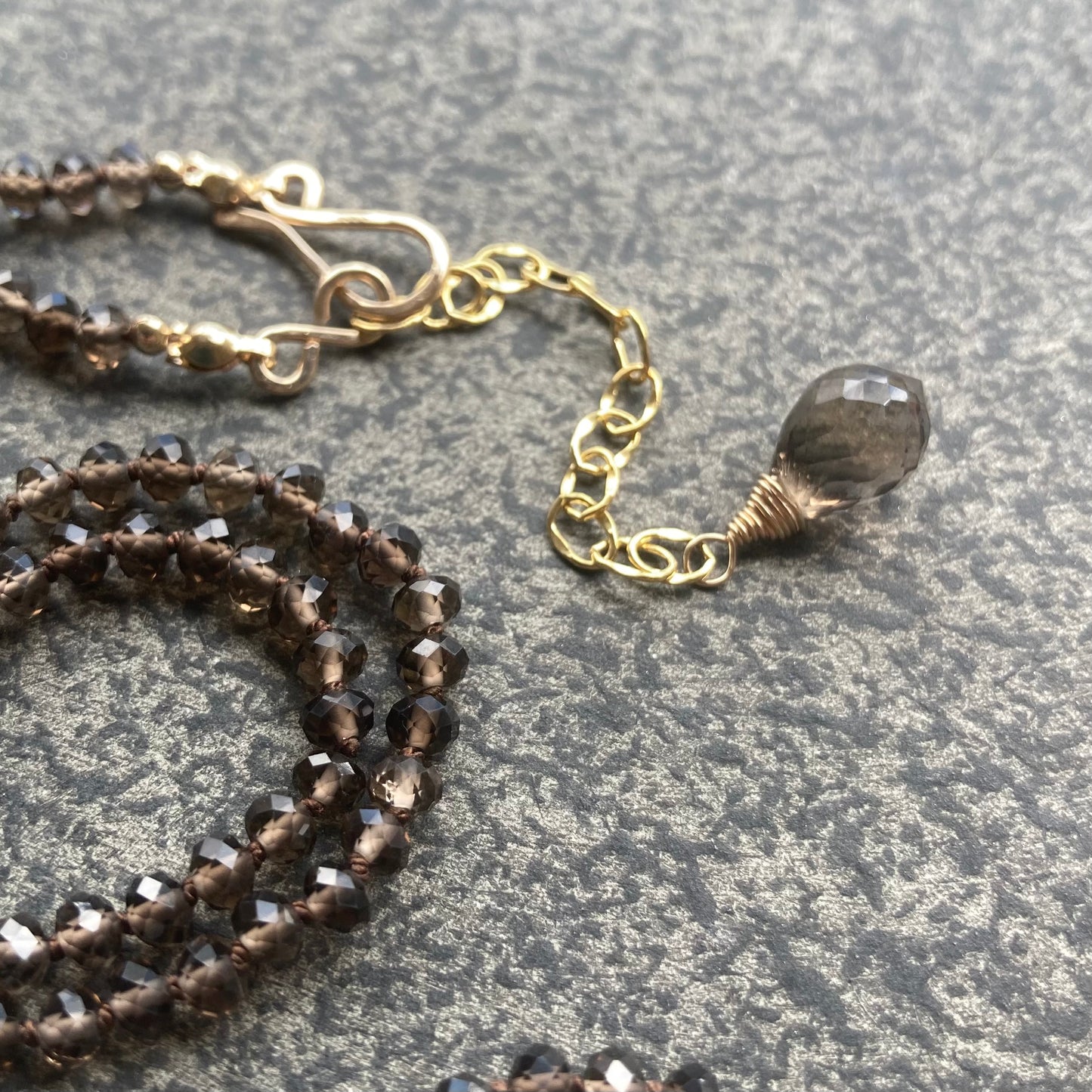 Smoky Quartz Hand Knotted Silk Necklace