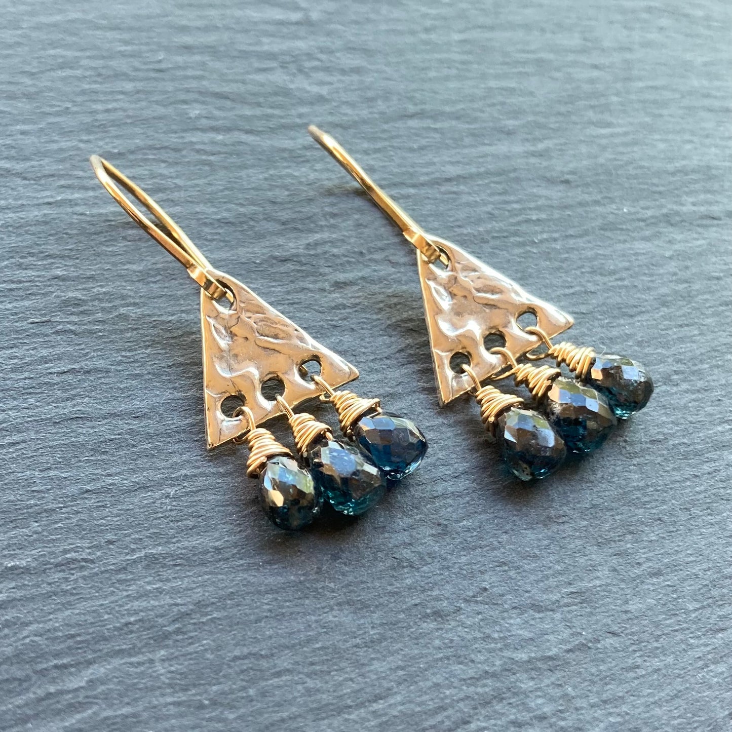 Moss Kyanite & Mixed Metal Triangle Fringe Earrings