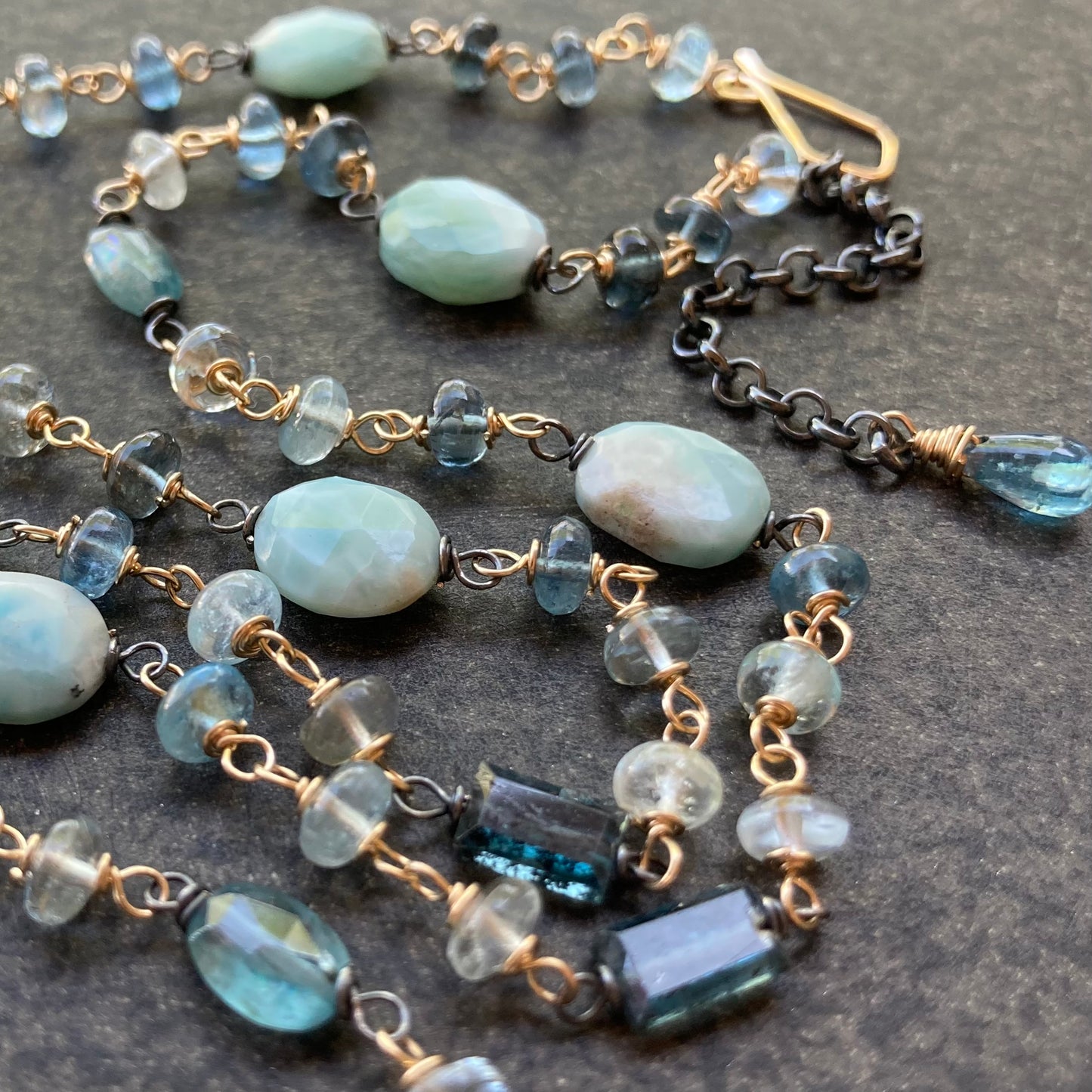 Larimar, Aquamarine, Kyanite & Mixed Metal Necklace