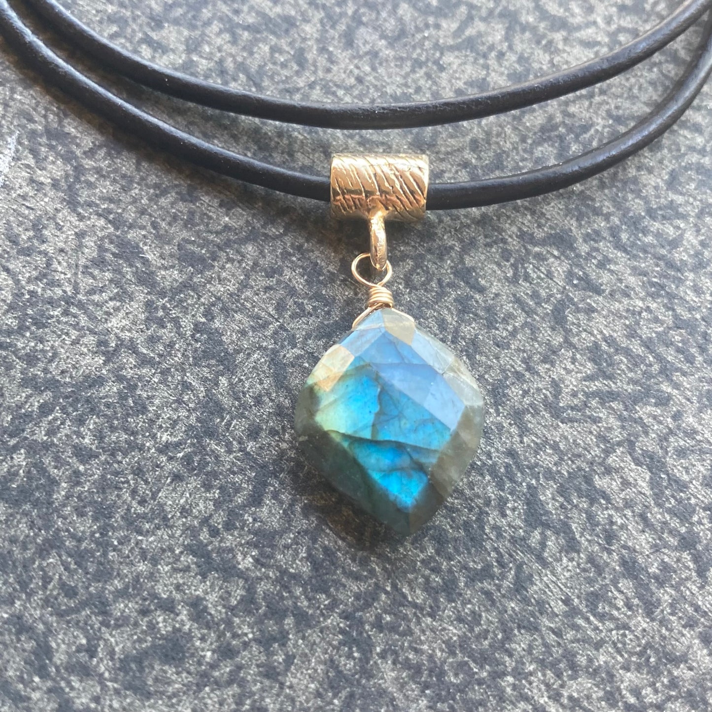 Labradorite & Bronze Leather Choker
