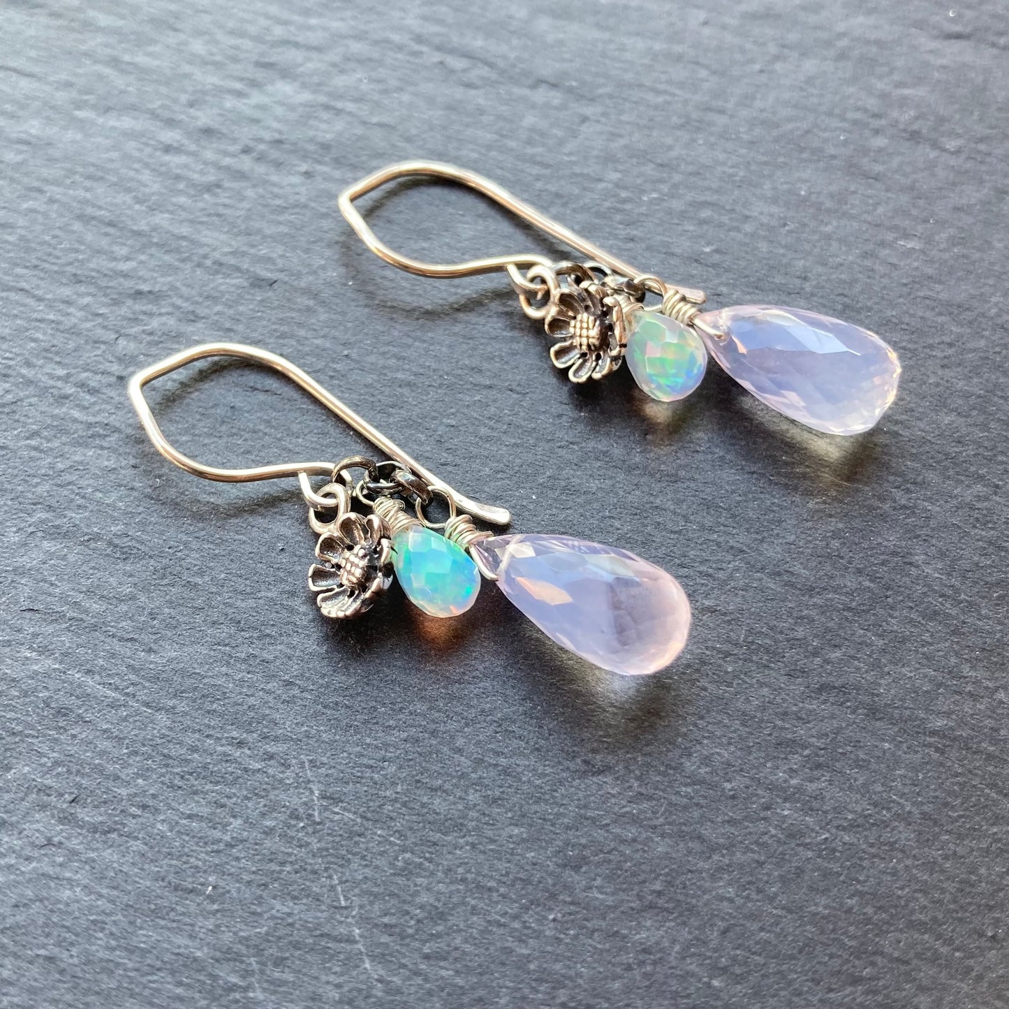 Scorolite, Ethiopian Opal & Sterling Silver Cherry Blossom Earrings