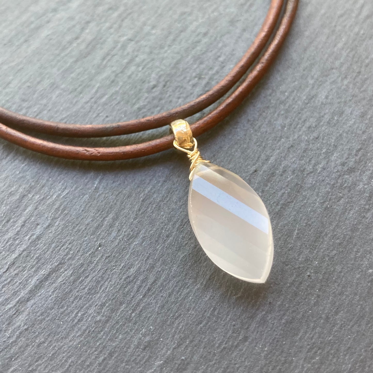 Rose Quartz & Bronze Leather Choker