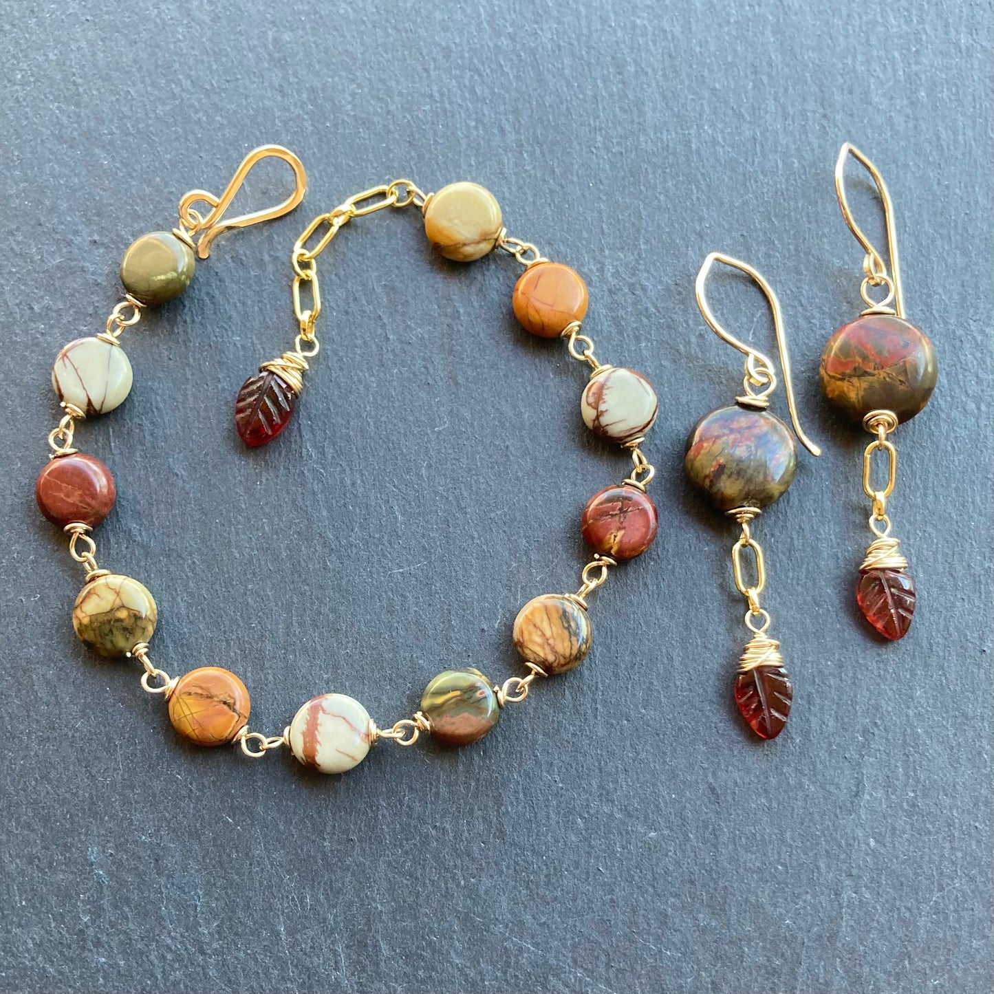 Red Creek Jasper, Mozambique Garnet & Gold Earrings