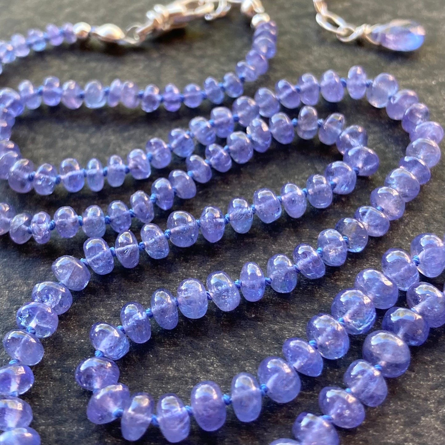 Tanzanite Hand Knotted Silk Necklace