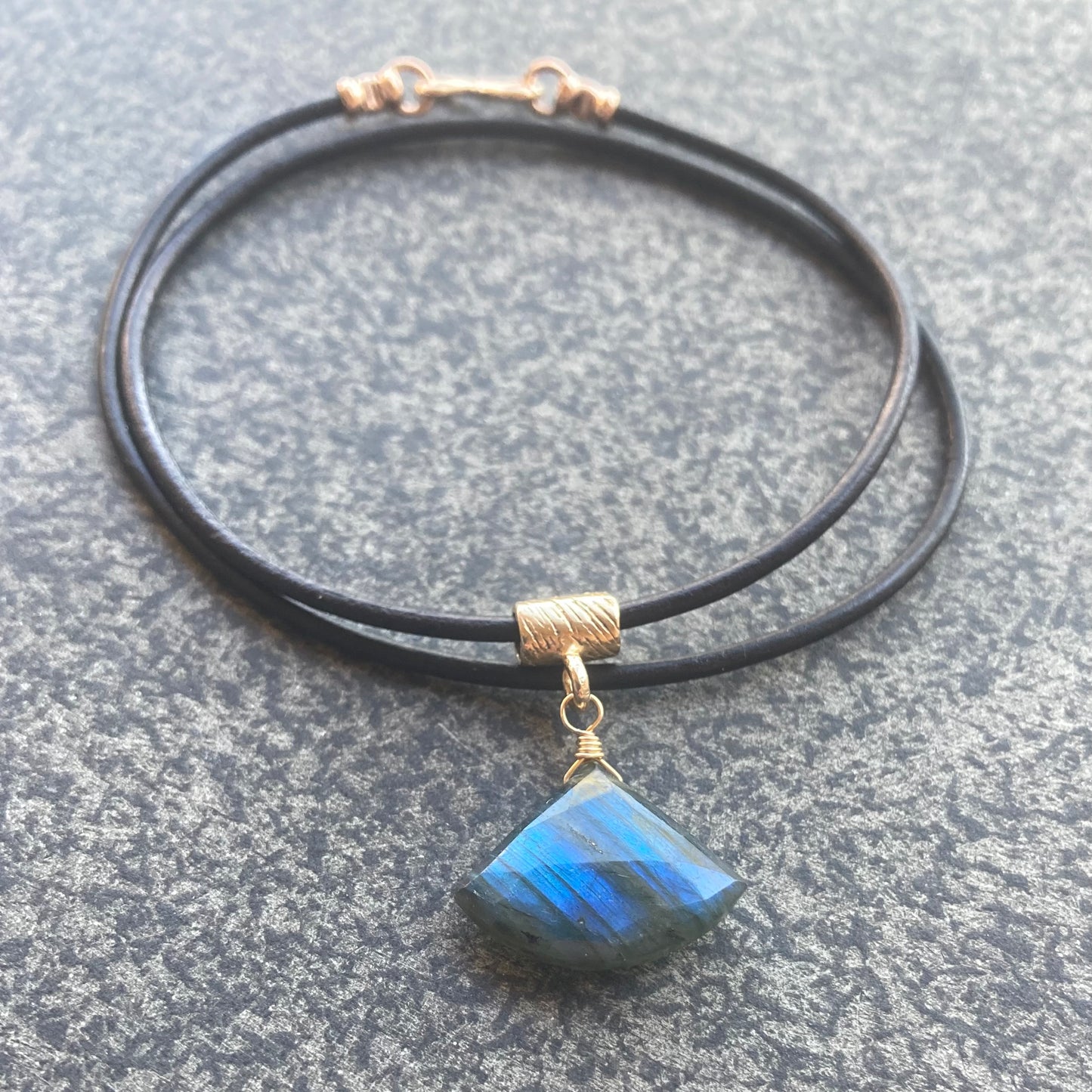 Labradorite & Bronze Leather Choker