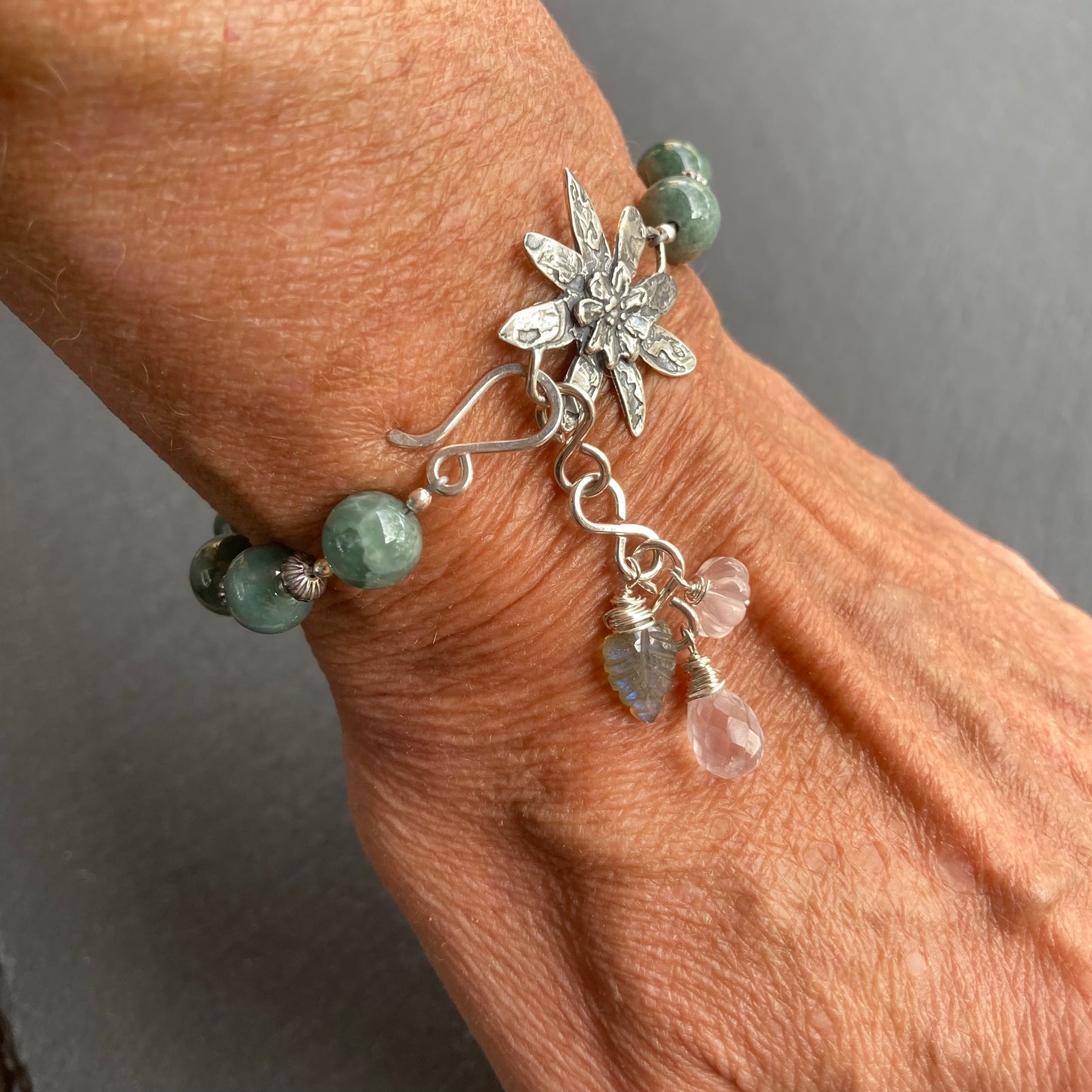 Guatemalan Jade & Sterling Silver Winter Succulent Bracelet