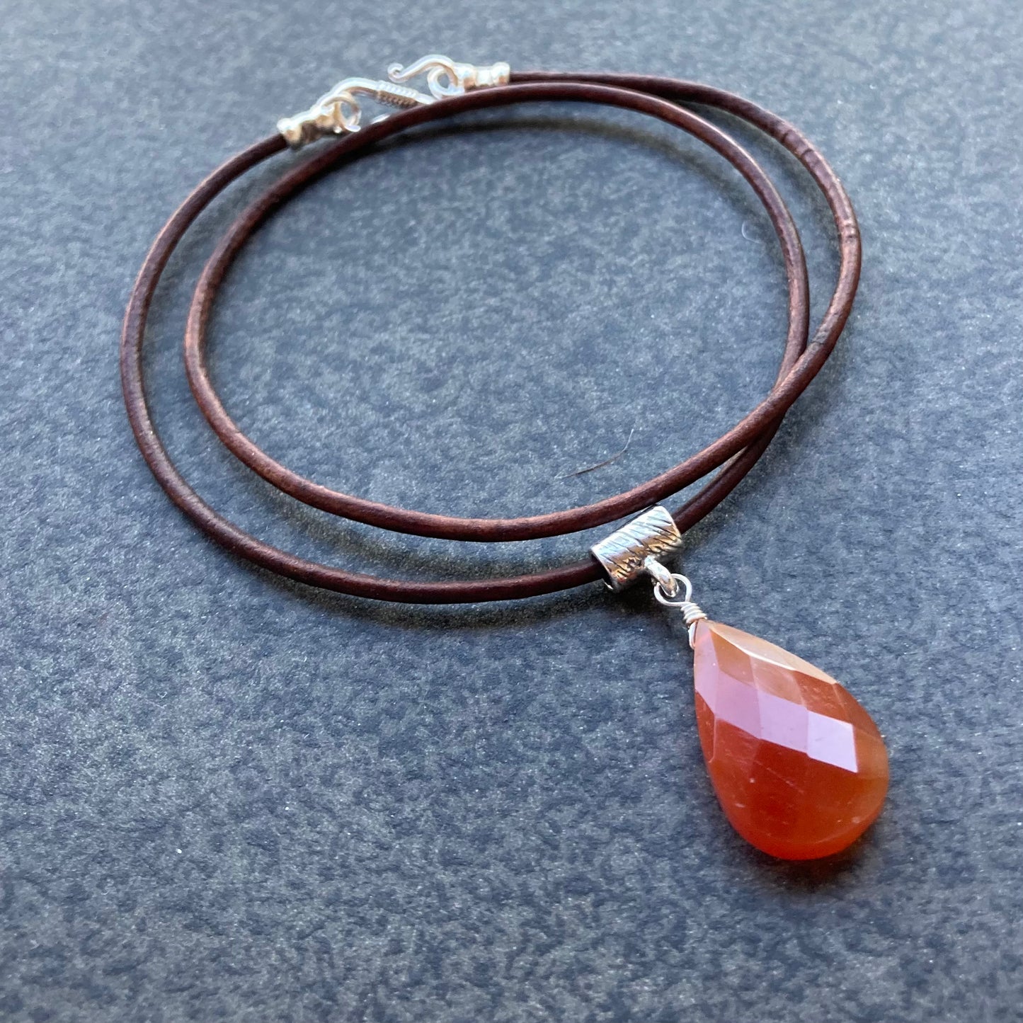 Carnelian & Sterling Silver Leather Choker
