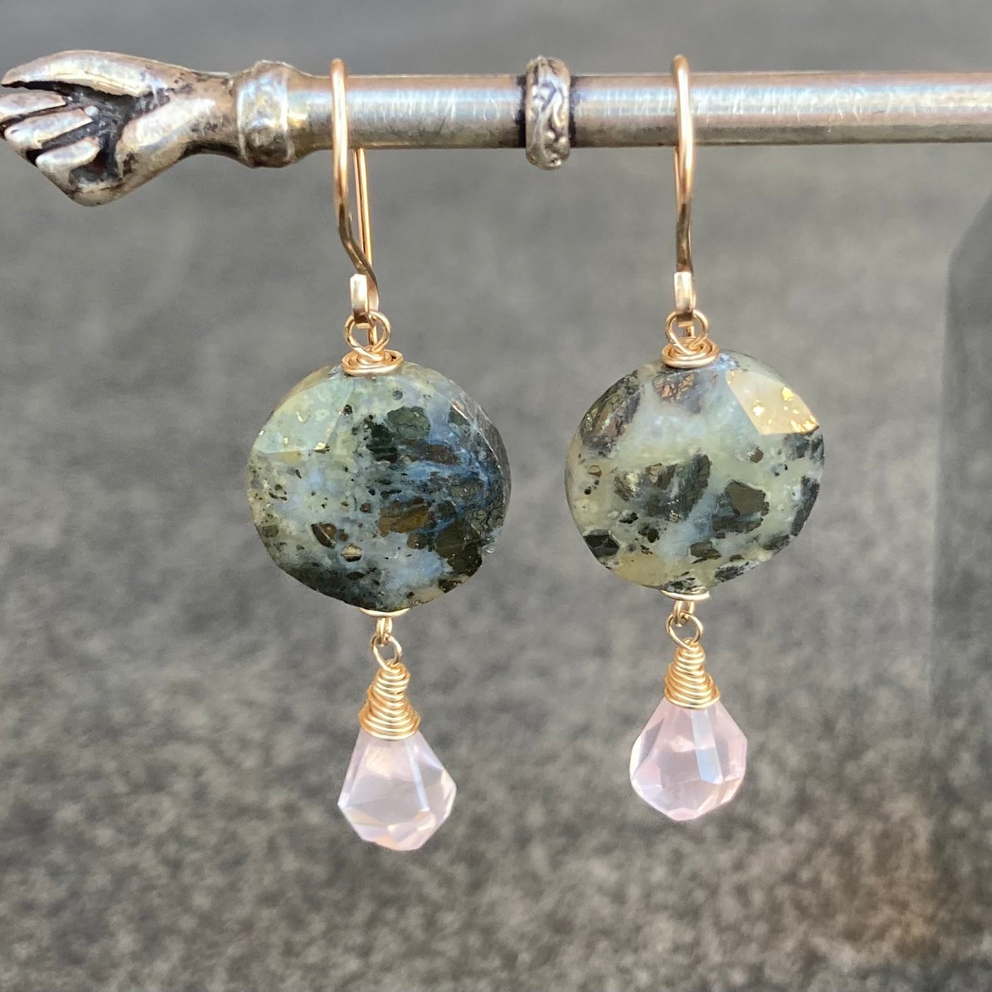 Nipomo Marcasite in Agate, Rose Quartz & Gold Earrings