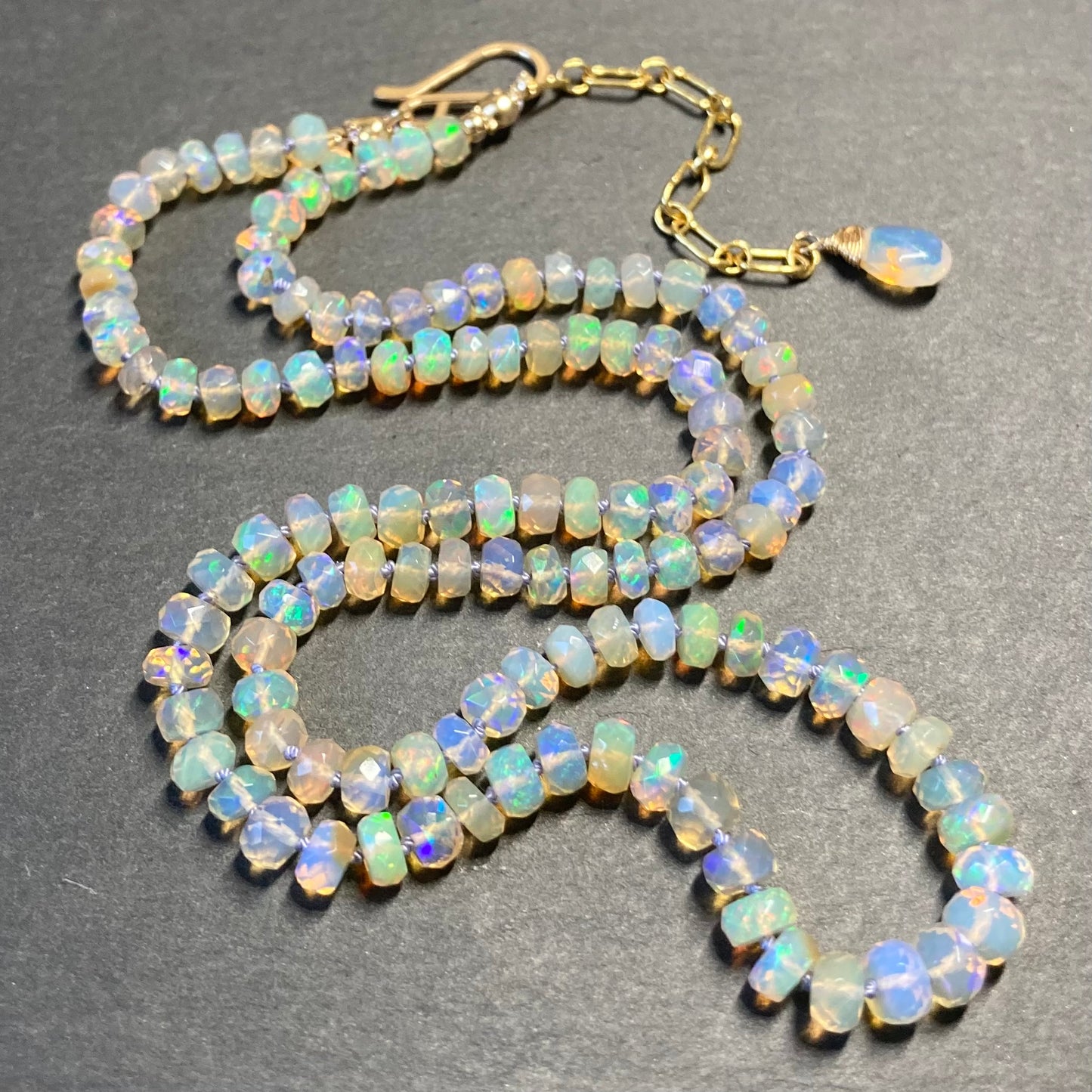 Ethiopian Opal Hand Knotted Lilac Silk Necklace