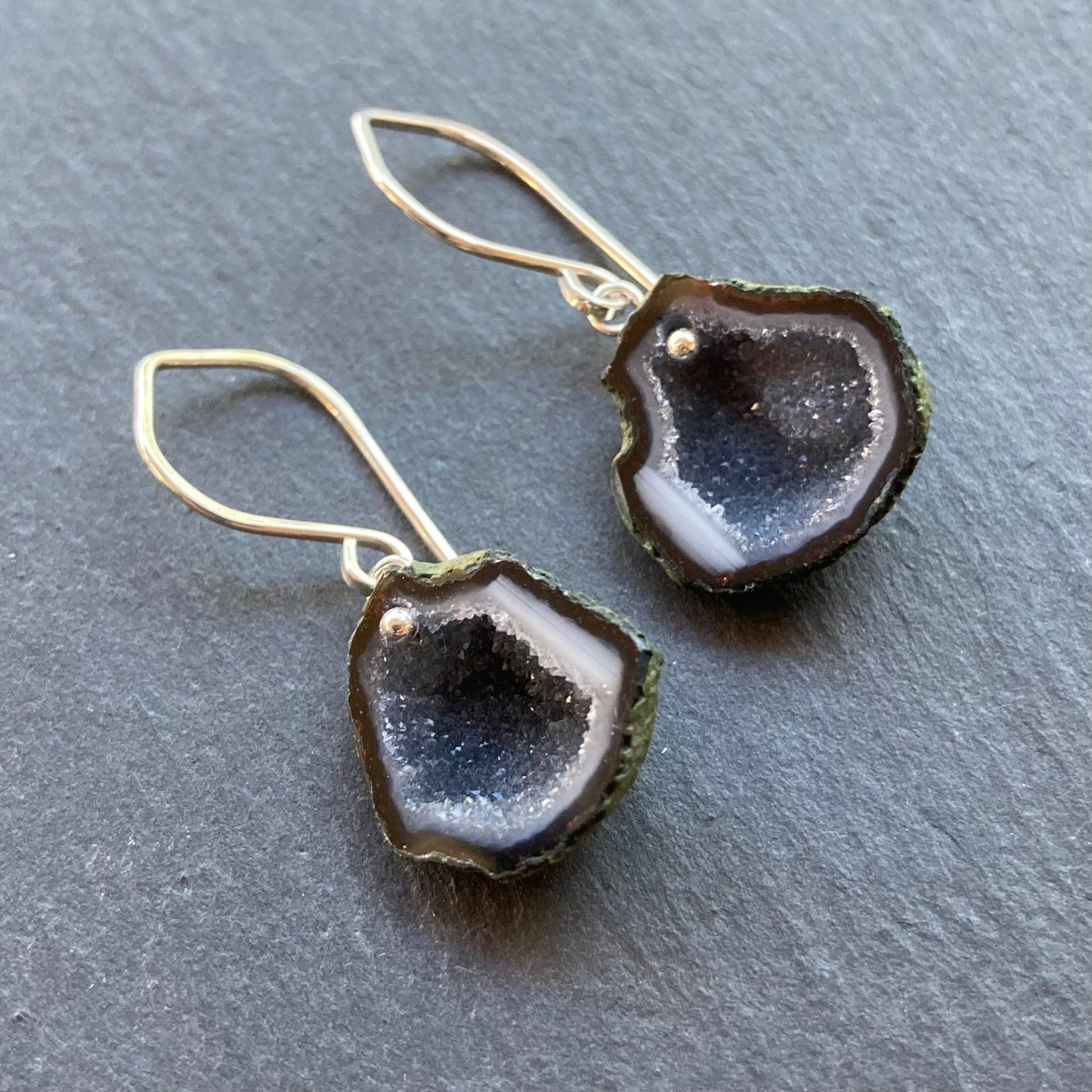 Black Druzy Geode & Sterling Silver Earrings