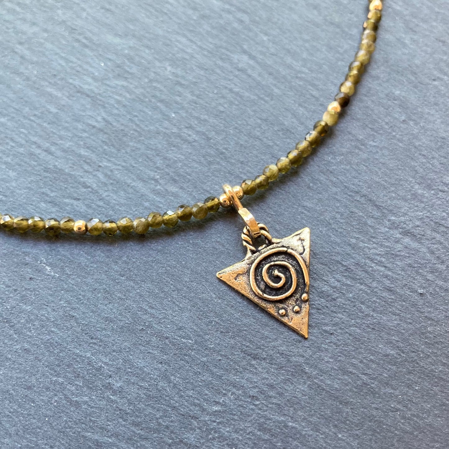 Golden Osidian, Gold & Bronze Celtic Triskele Pendant Choker