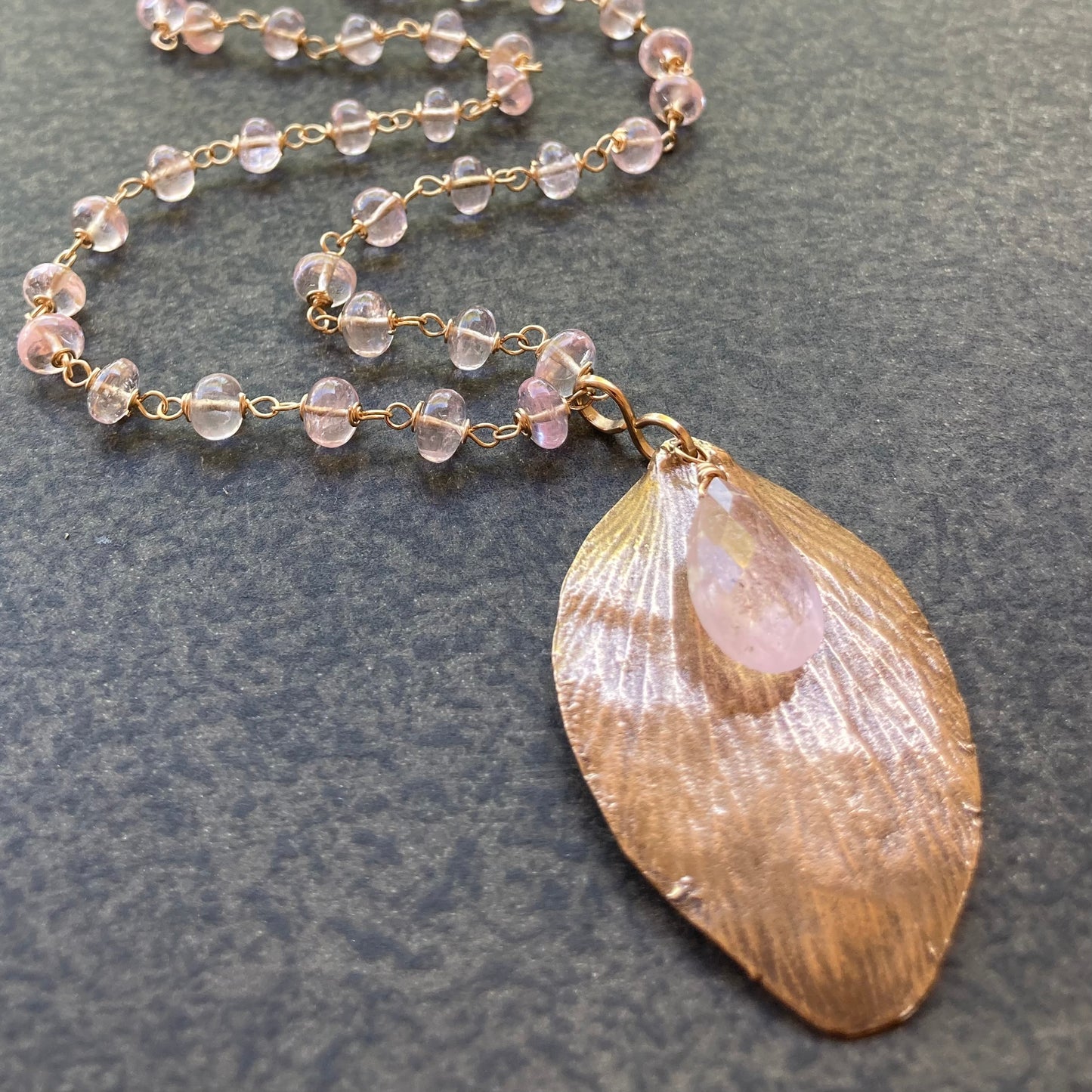 Morganite, Gold & Bronze Petal Necklace