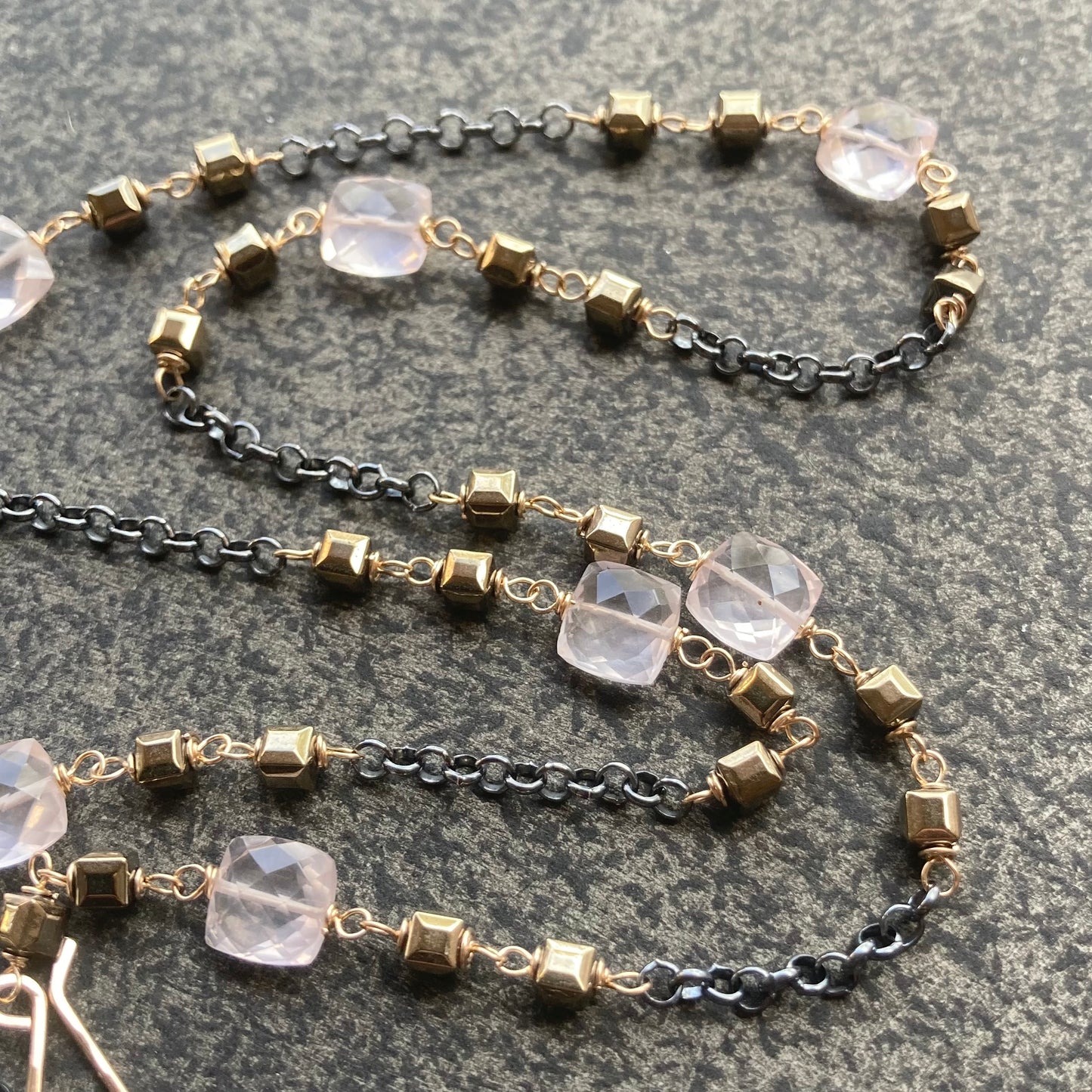 Rose Quartz, Pyrite & Mixed Metal Convertible Necklace