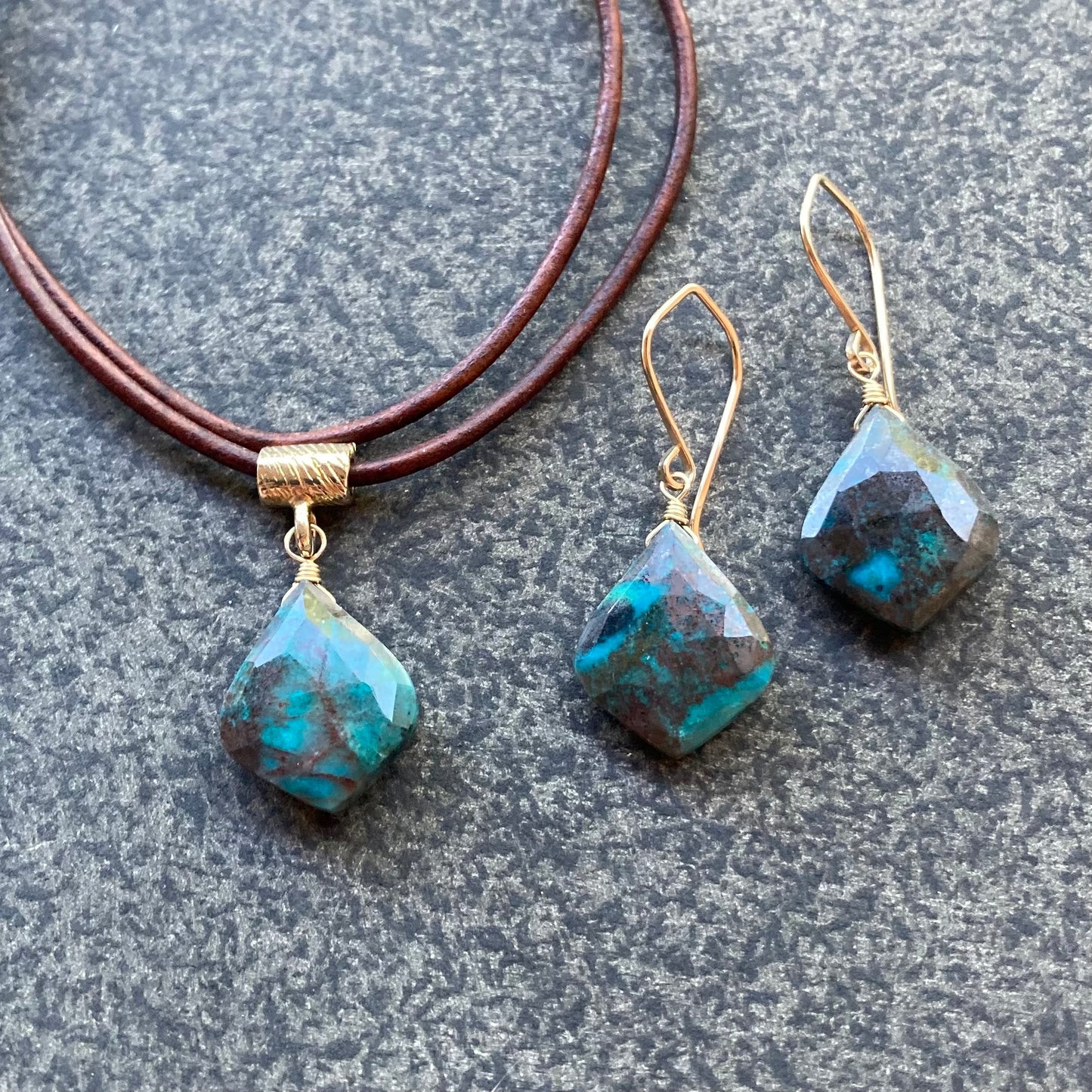 Chrysocolla & Gold Earrings