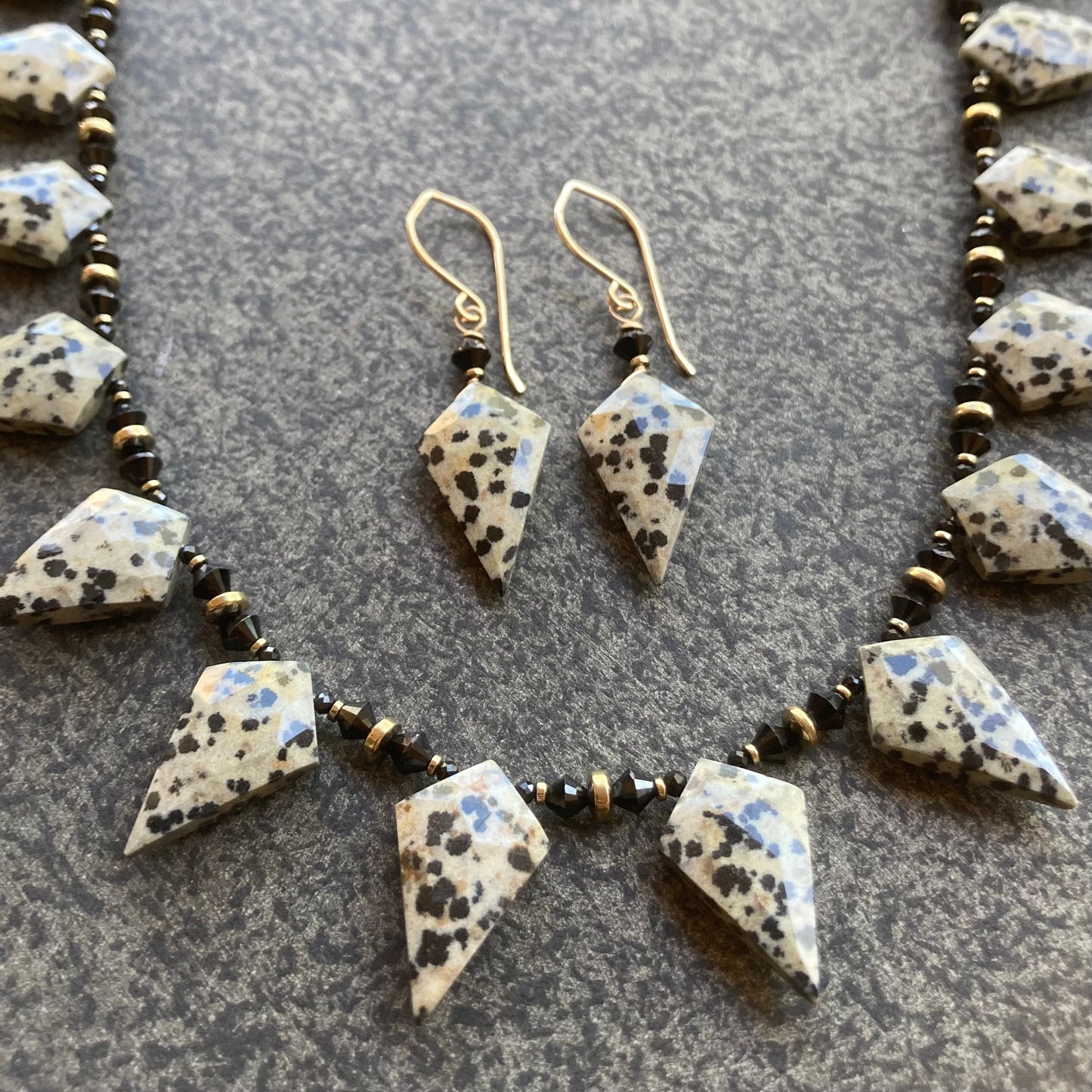 Dalmatian Jasper, Black Spinel & Pyrite Necklace