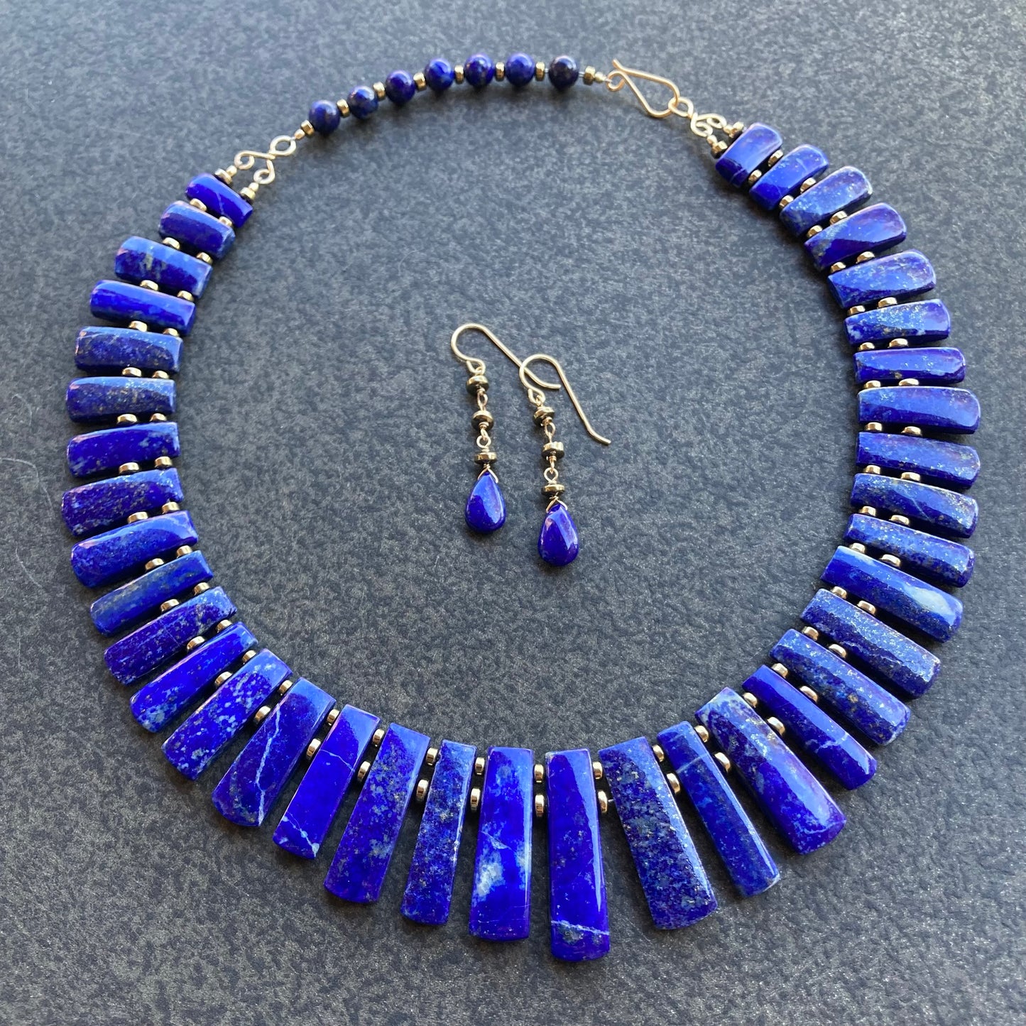 Lapis Lazuli, Pyrite & 14k Gold Earrings