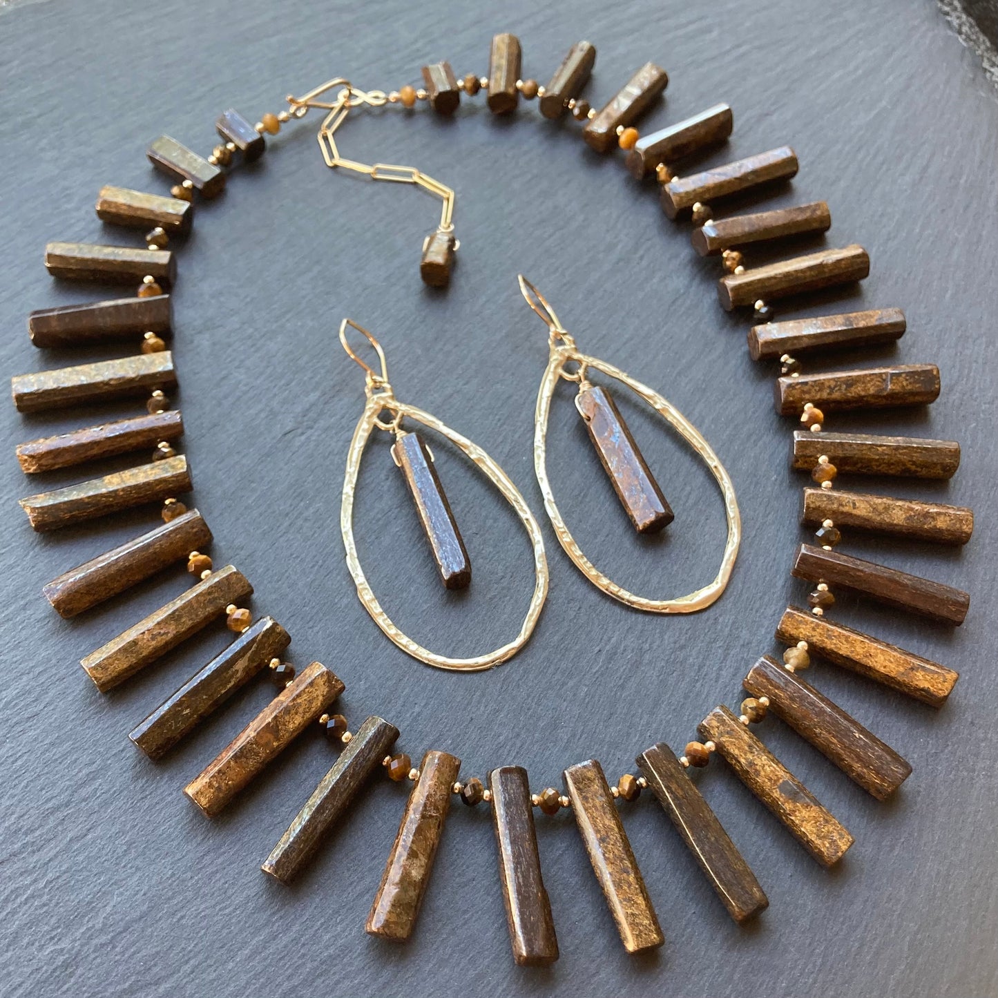 Bronzite, Gold & Bronze Hoops