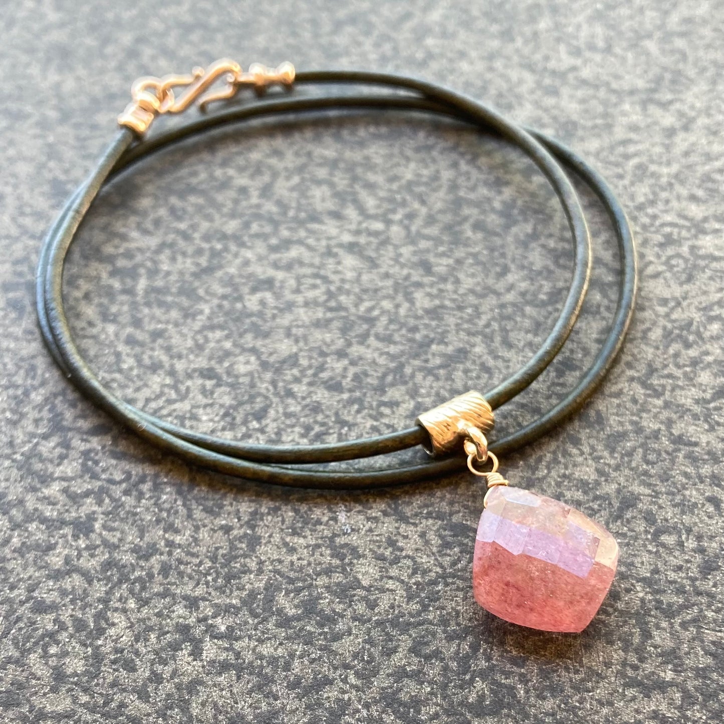Strawberry Quartz & Bronze Leather Choker