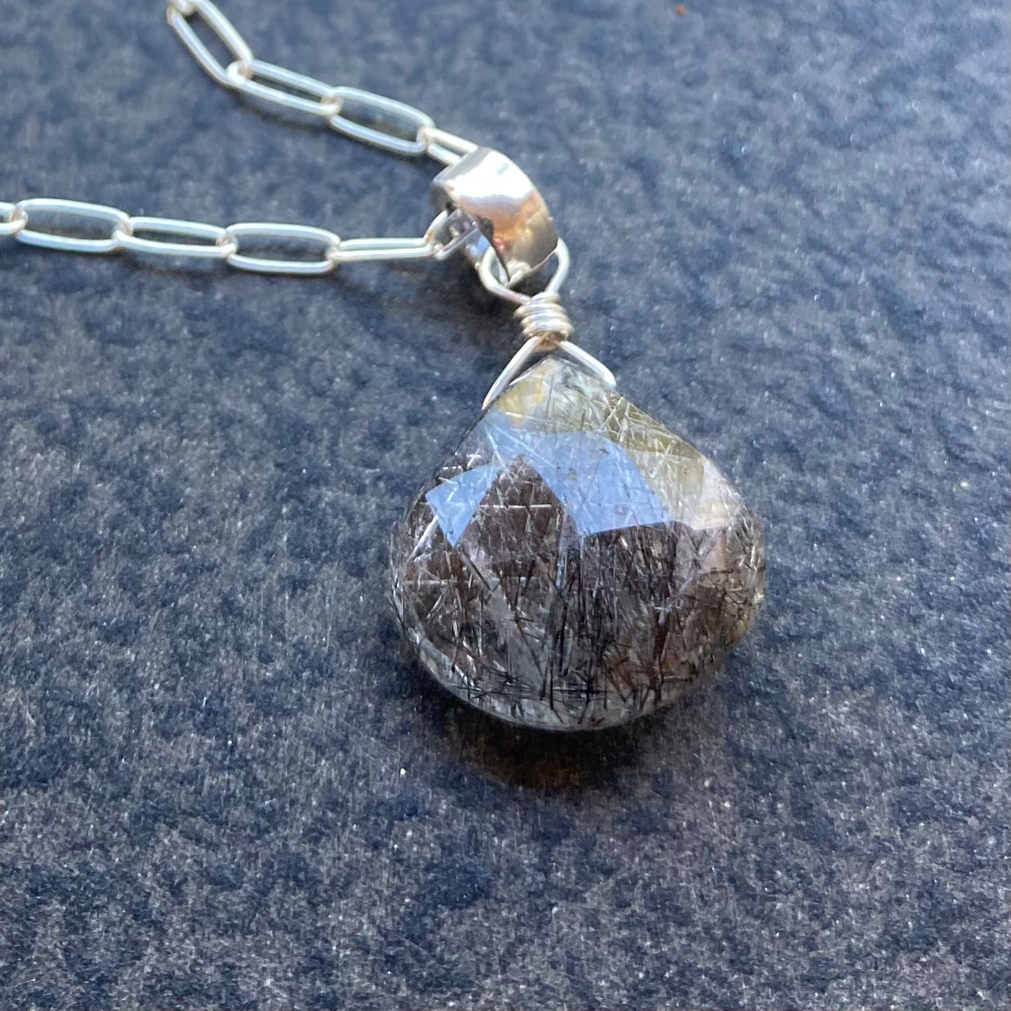 Black Rutilated Quartz & Sterling Silver Pendant Necklace