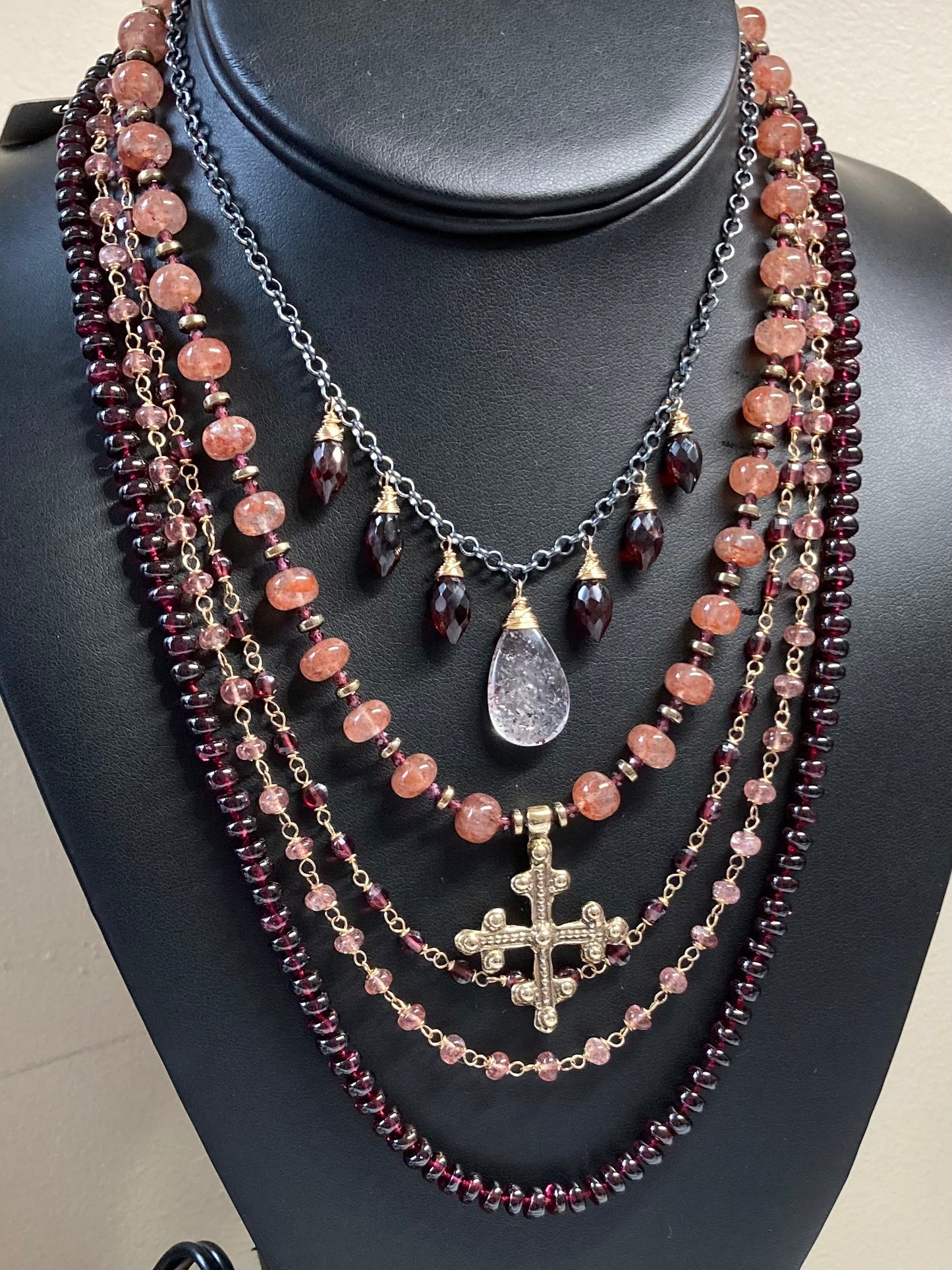 Rhodolite Garnet Hand Knotted Silk Necklace