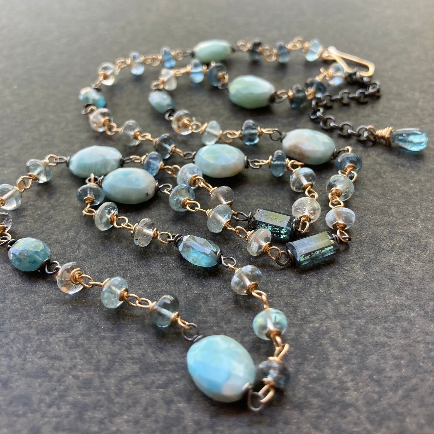 Larimar, Aquamarine, Kyanite & Mixed Metal Necklace