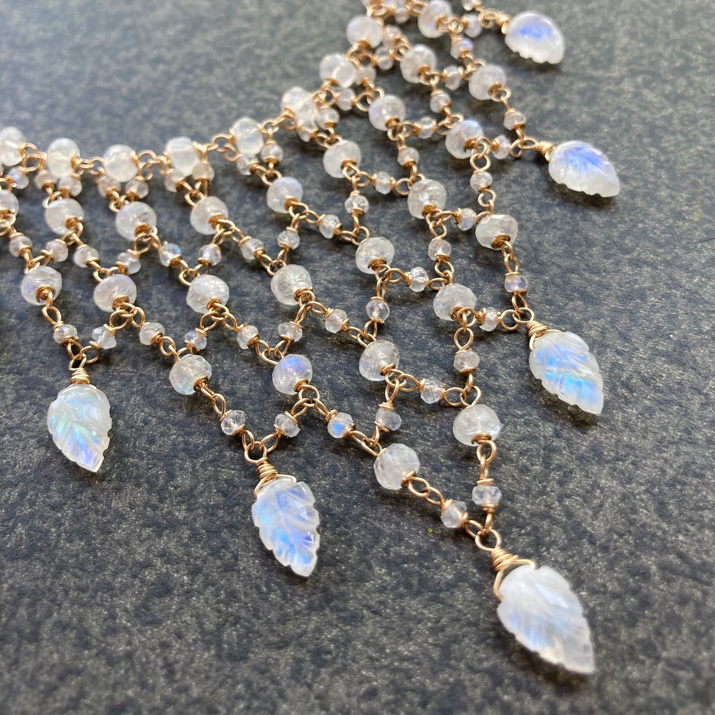 Rainbow Moonstone & Gold Chainmail Collar