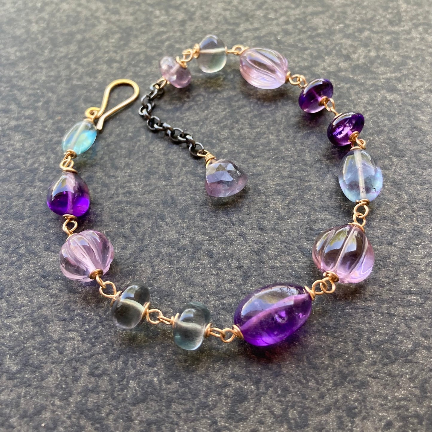 Amethyst, Fluorite & Mixed Metal Bracelet