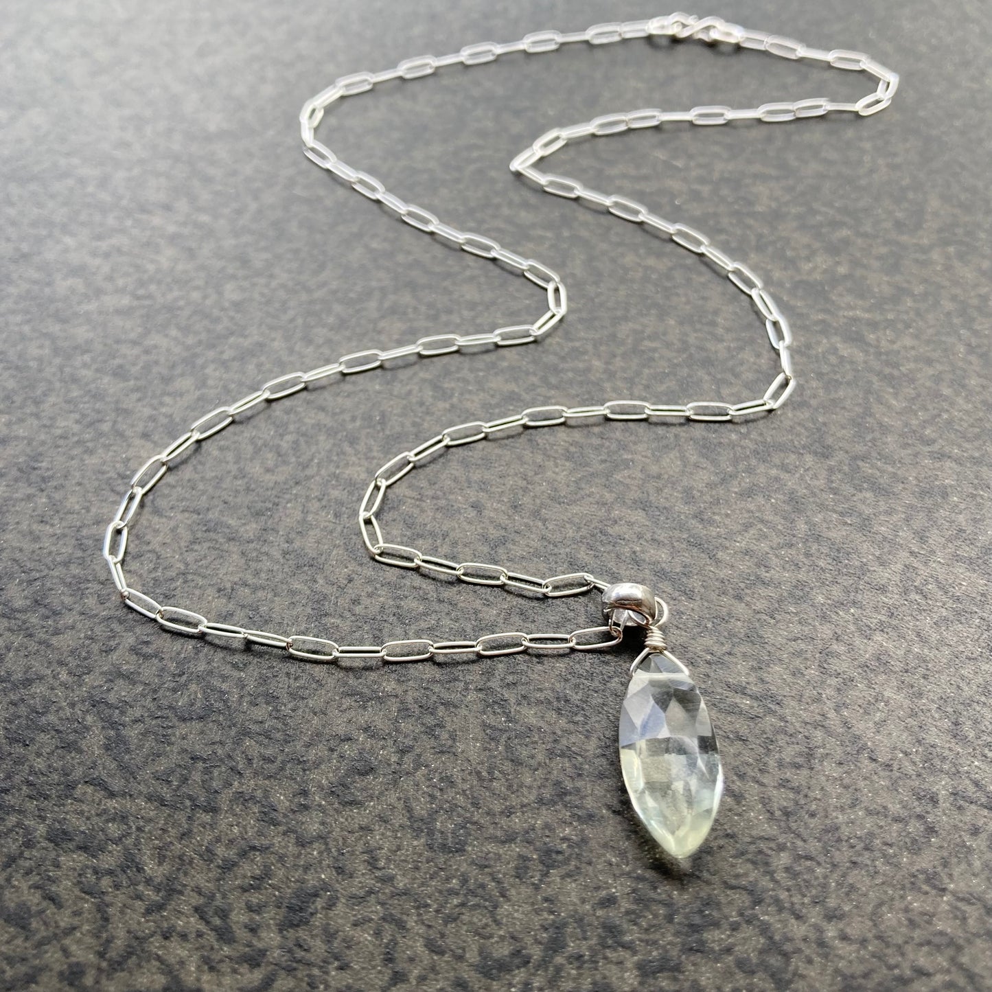 Green Amethyst & Sterling Silver Pendant Necklace