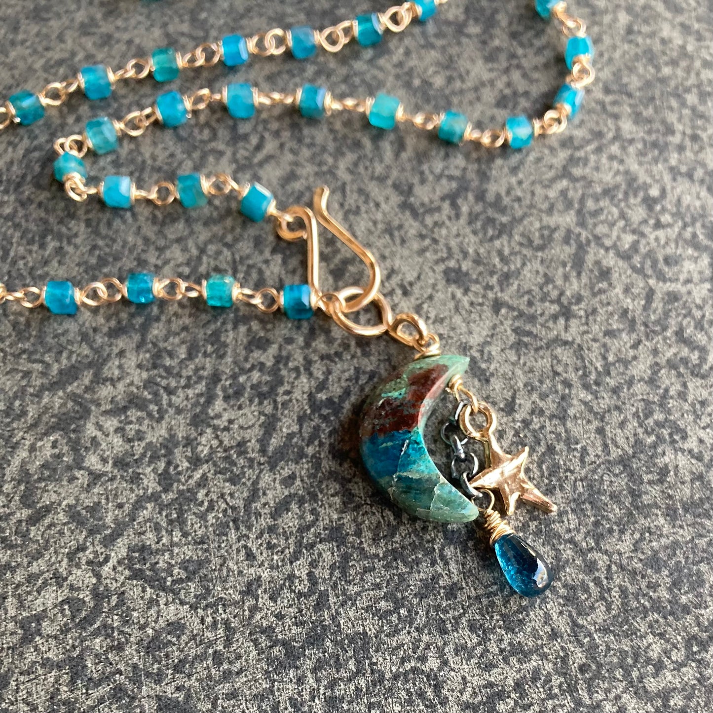 Neon Blue Apatite, Gold & Chrysocolla Starry Night Charm Choker
