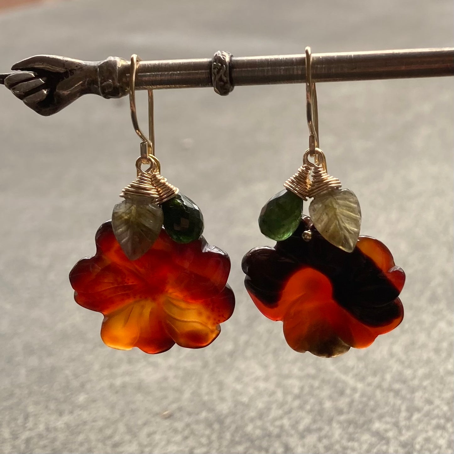 Carnelian & Gold Autumn Bloom Earrings