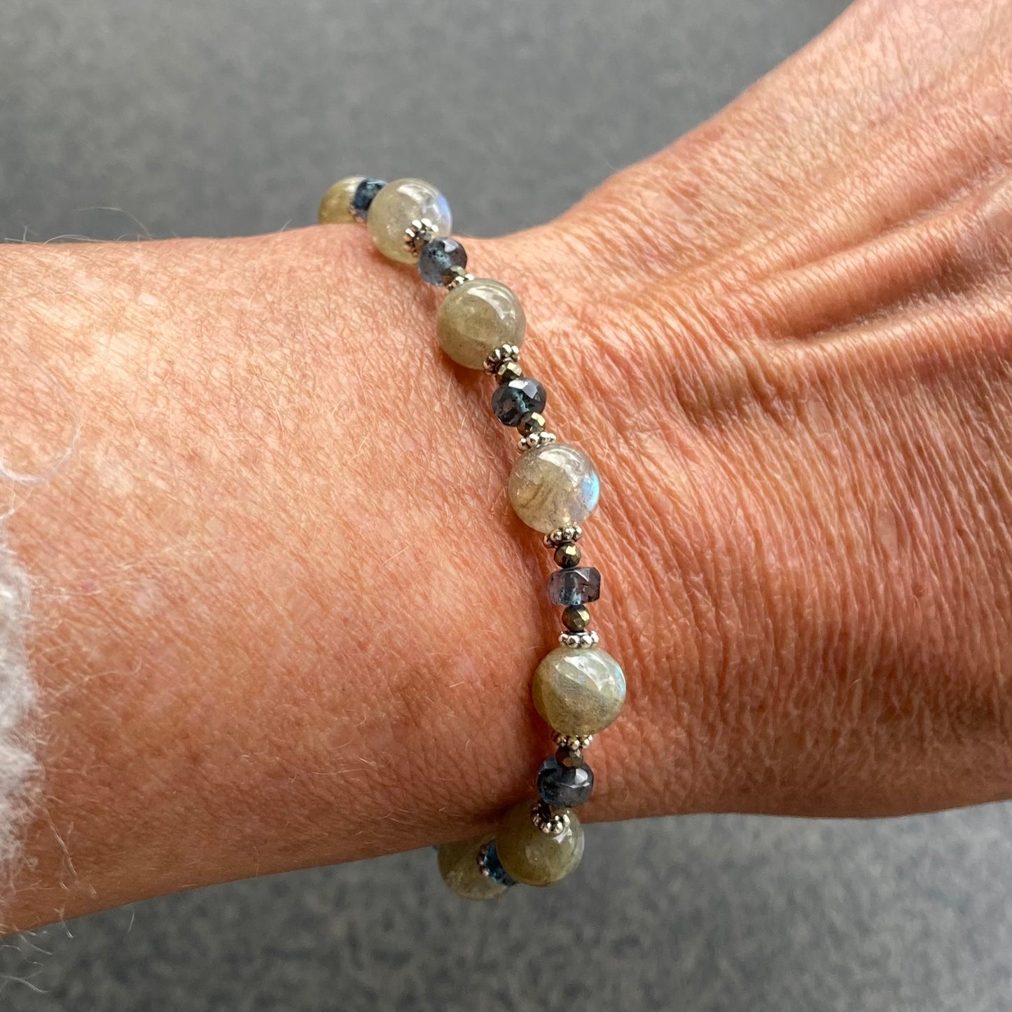 Labradorite, Moss Kyanite & Pyrite Bracelet