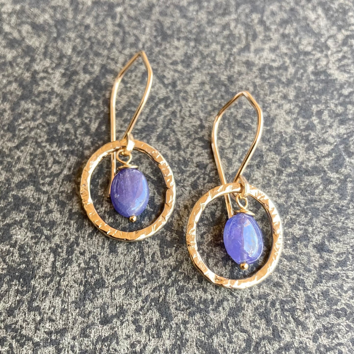 Tanzanite, Gold & Bronze Textured Hoops