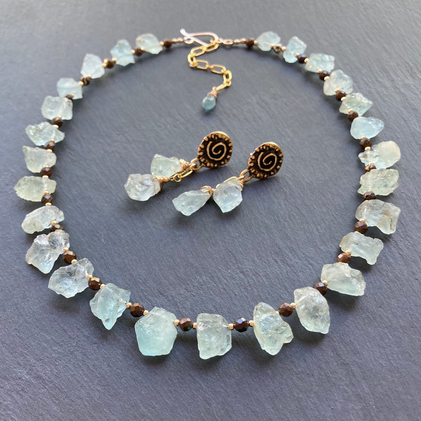 Aquamarine & Bronze Studs