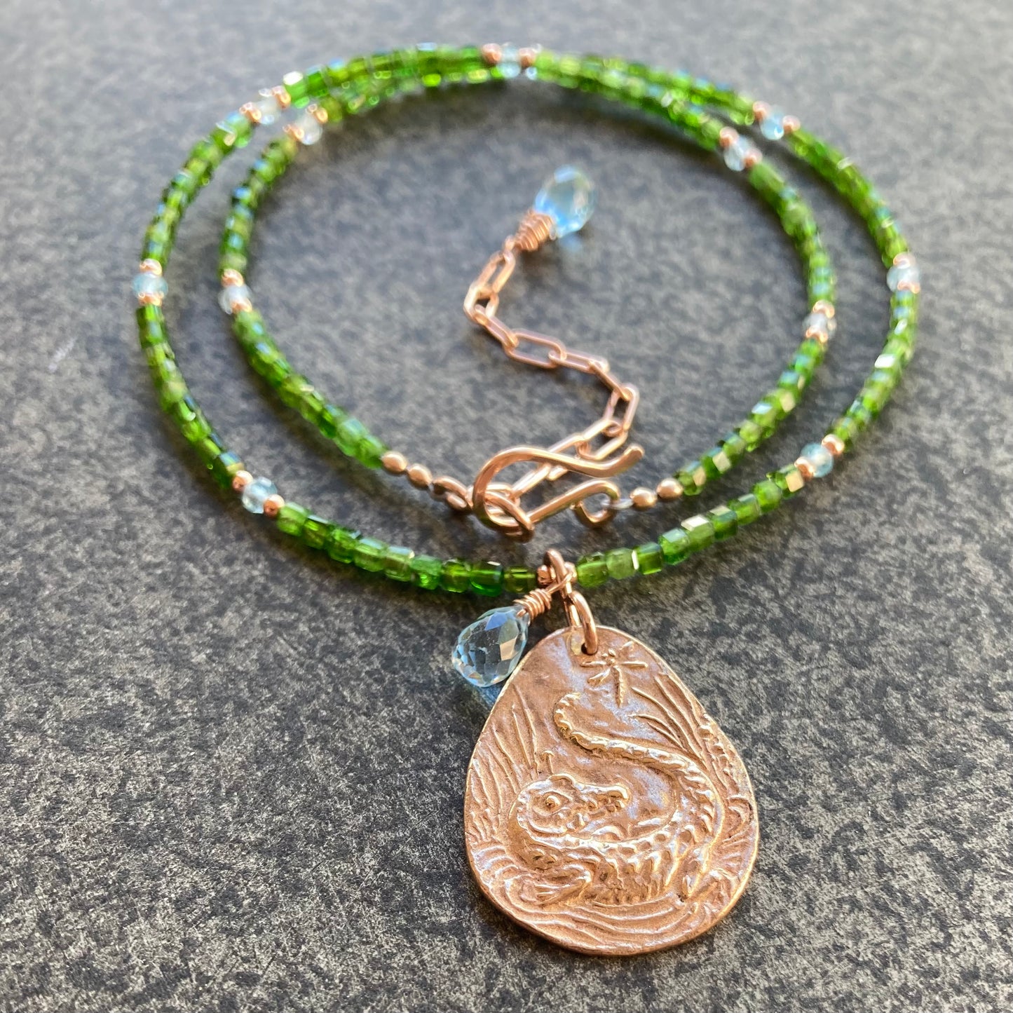 Chrome Diopside, Swiss Blue Topaz, Rose Gold & Bronze Everglades Pendant Choker