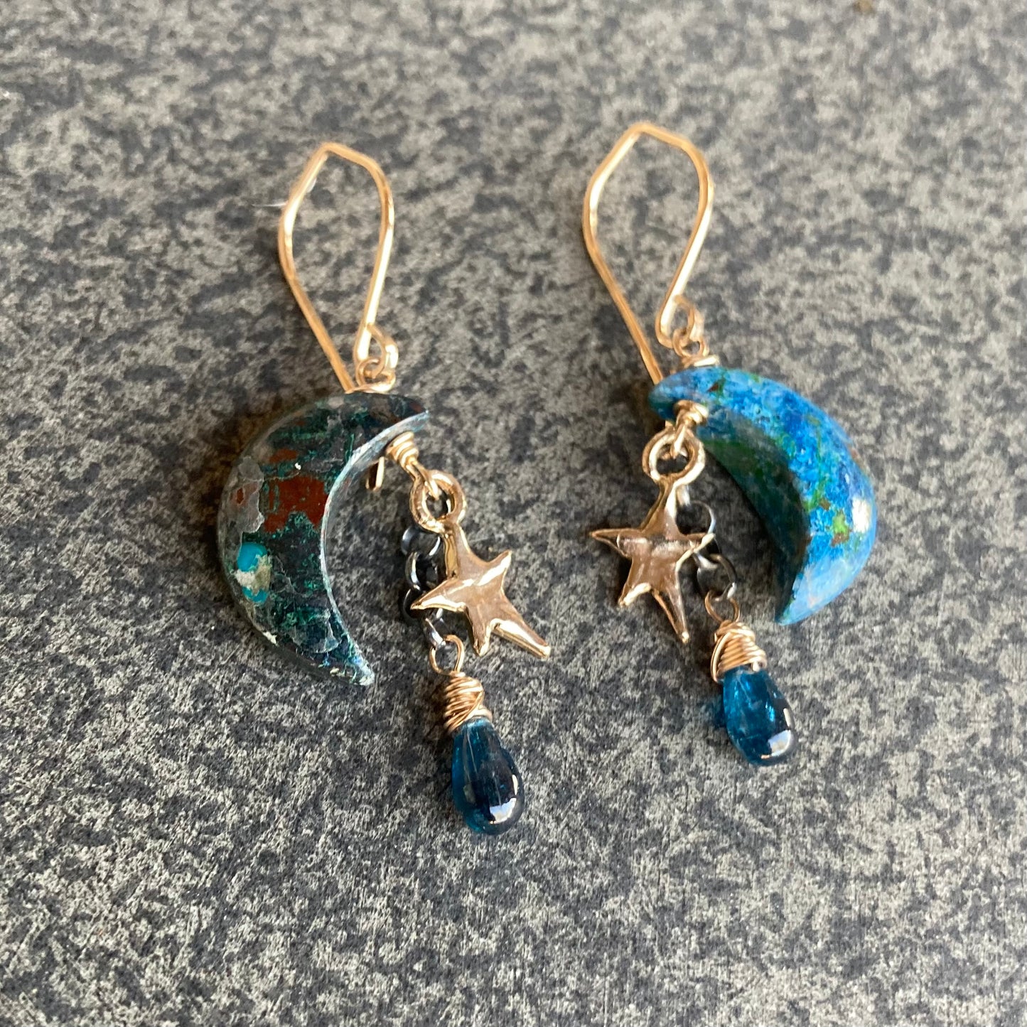 Chrysocolla, Neon Blue Kyanite & Mixed Metal Starry Night Cascade Earrings