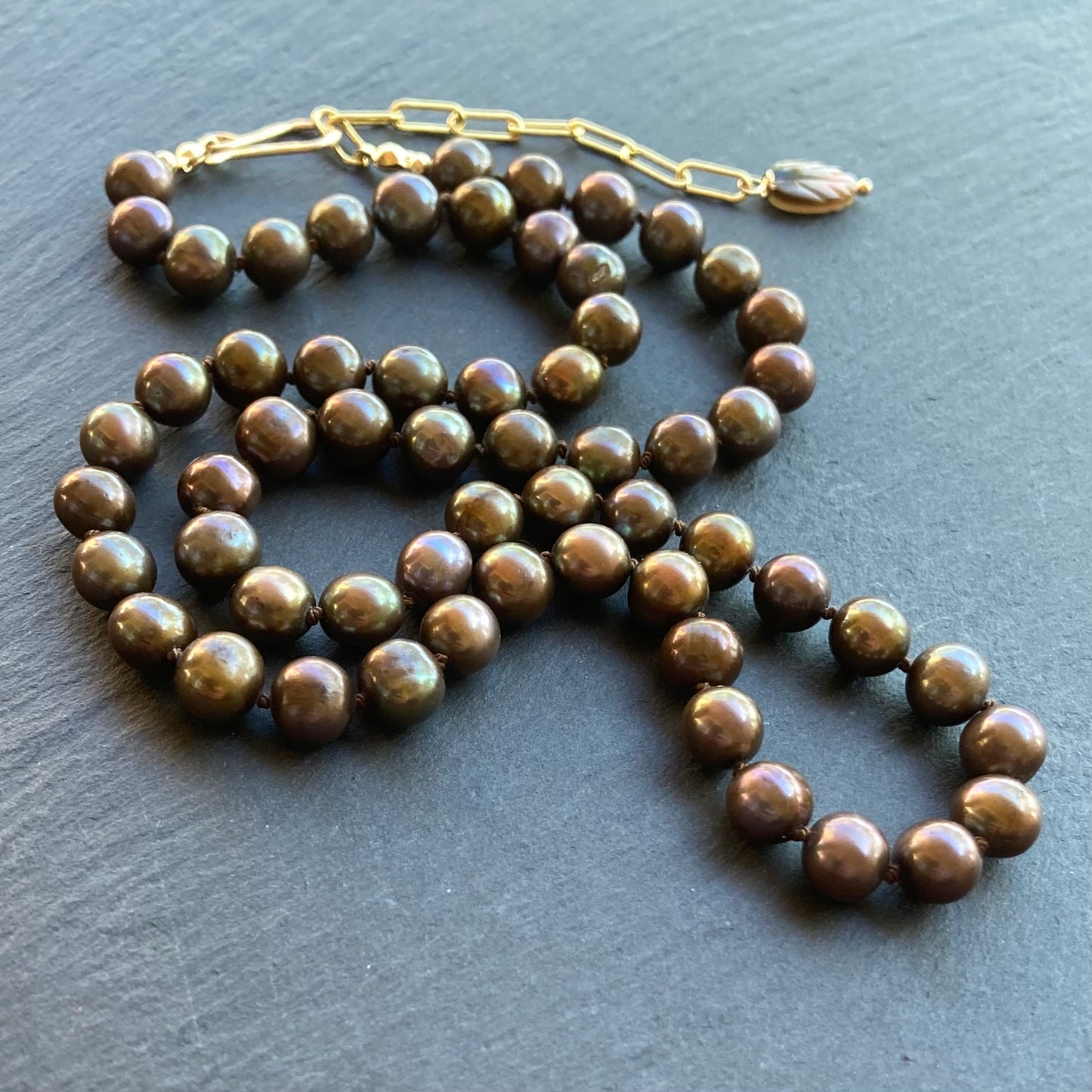 Chocolate Freshwater Pearl Hand Knotted Silk Necklace