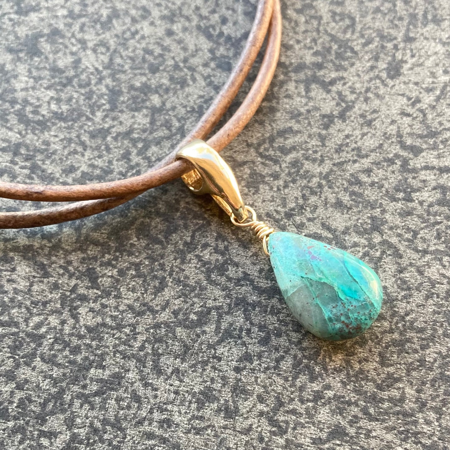 Chrysocolla & Bronze Leather Choker