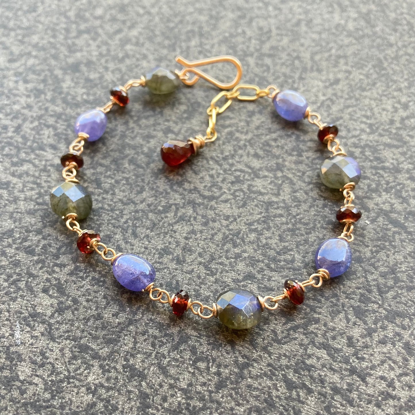 Labradorite, Tanzanite, Mozambique Garnet & 14k Gold Bracelet